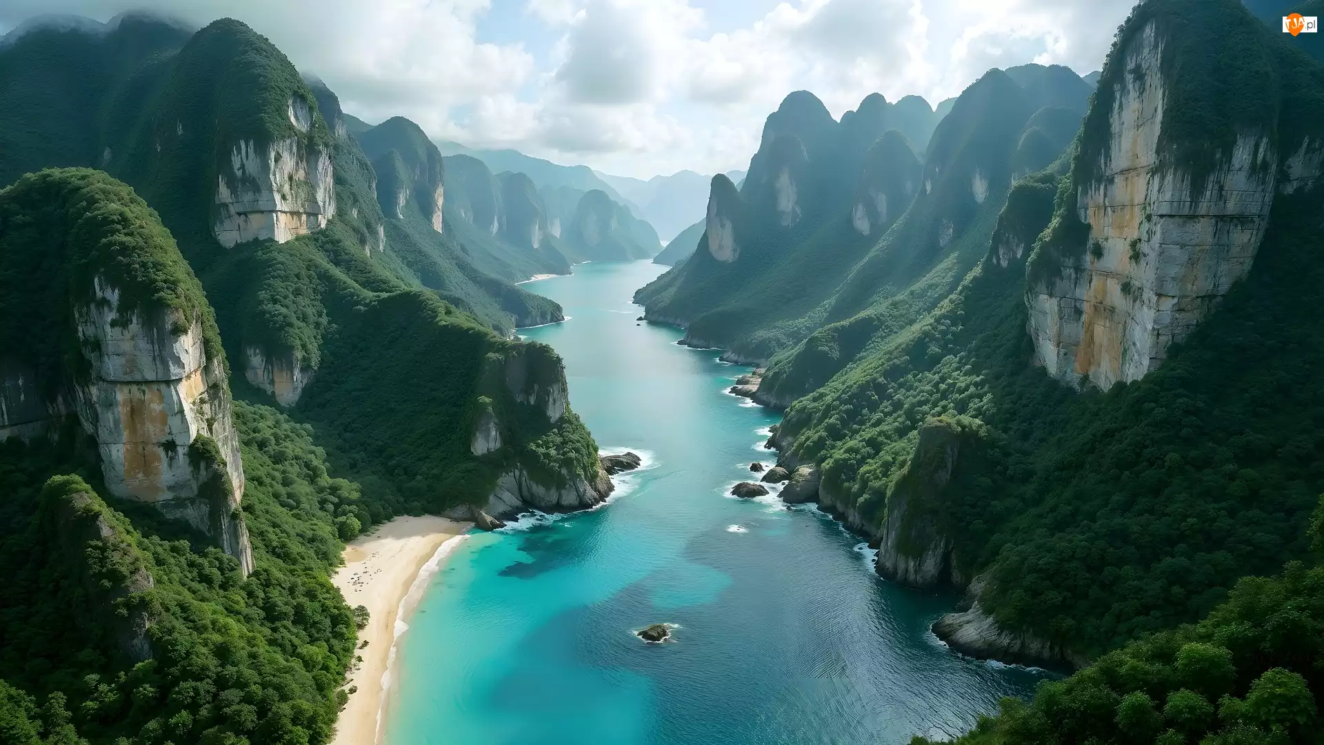 Góry, AI, Skały, Wąwóz, Rzeka