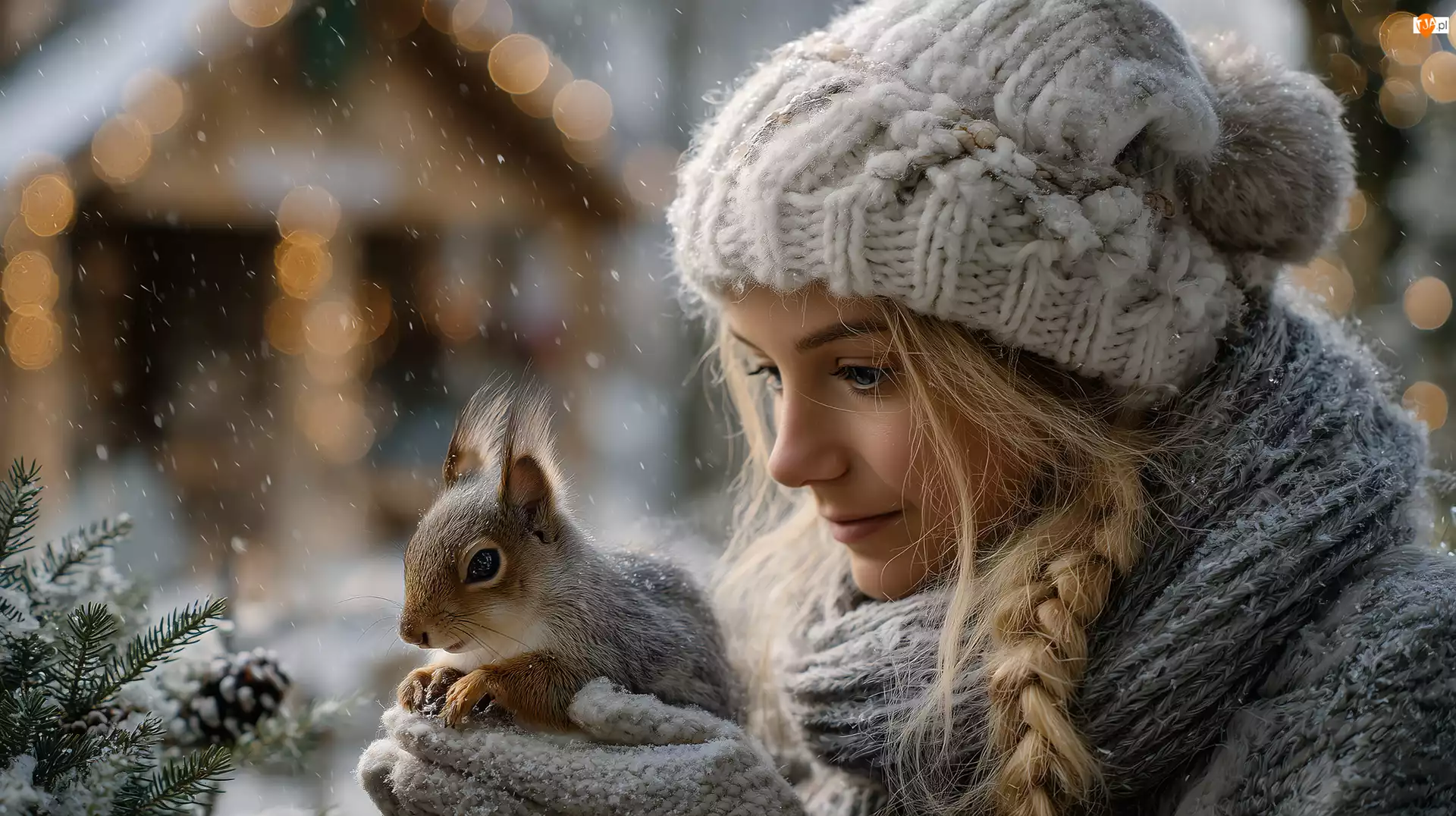 Warkocz, Kobieta, Szal, Grafika AI, Czapka, Wiewiórka