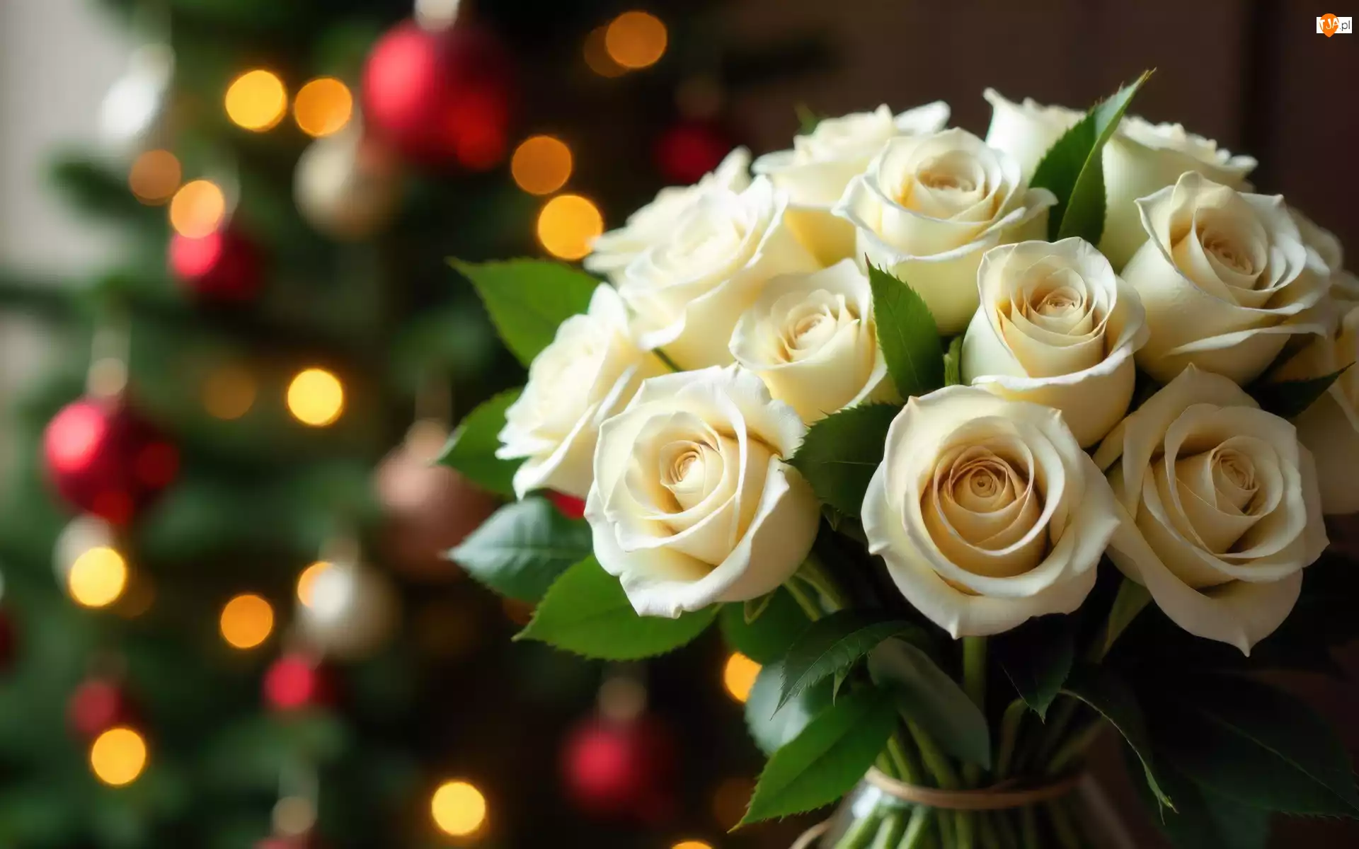 Białe, Kwiaty, Bukiet, Grafika AI, Róże, Światła