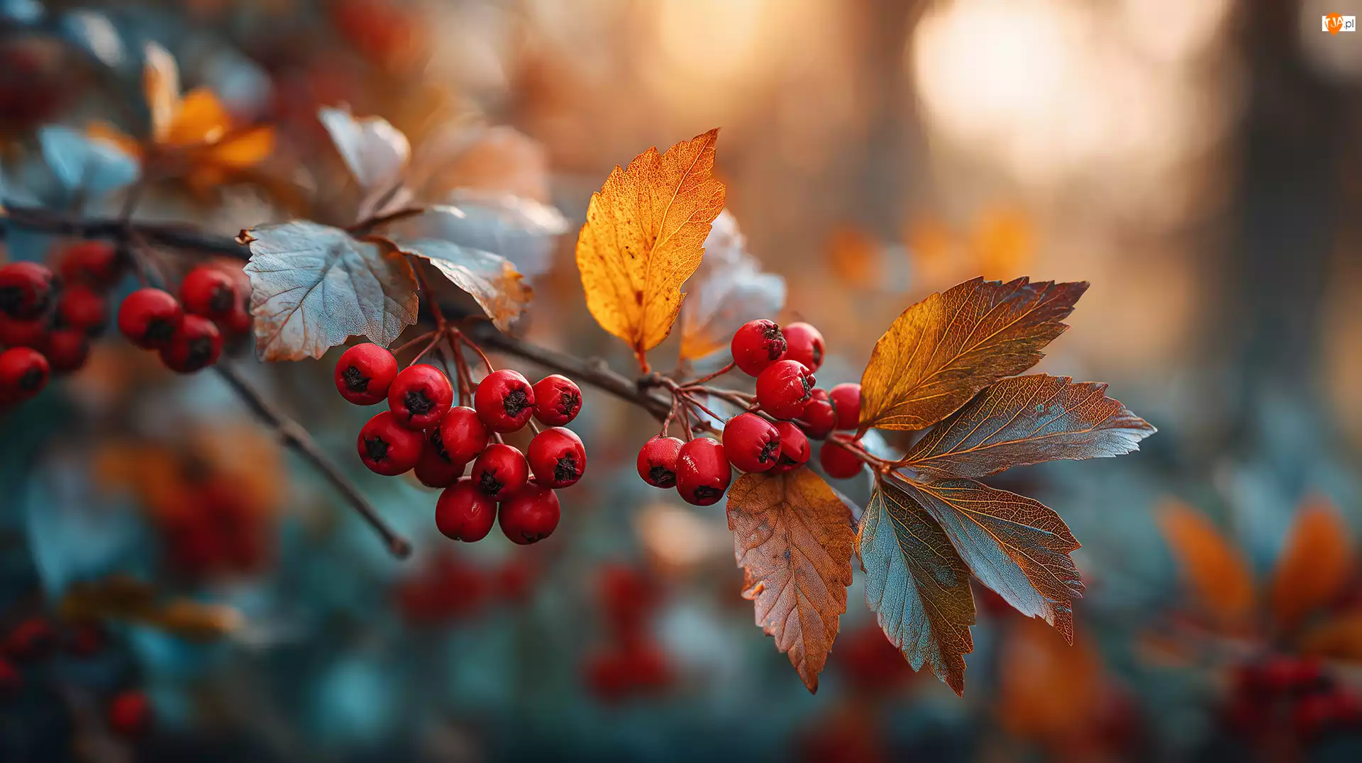 Czerwone, Gałązka, Jagody, Grafika AI, Owoce, Liście