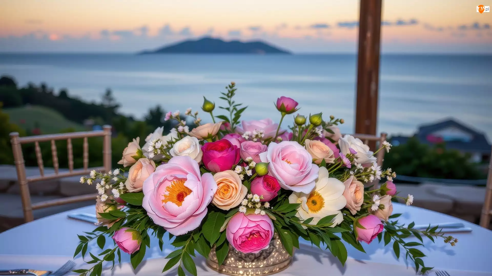 Kolorowe, Bukiet, Róże, Wazon, Kwiaty, Stół