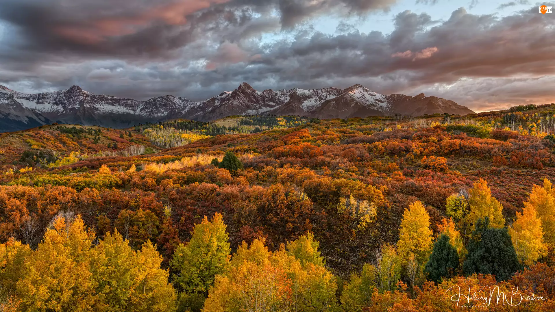 Chmury, Góry, Drzewa, Kolorado, San Juan Mountains, Niebo, Stany Zjednoczone, Jesień