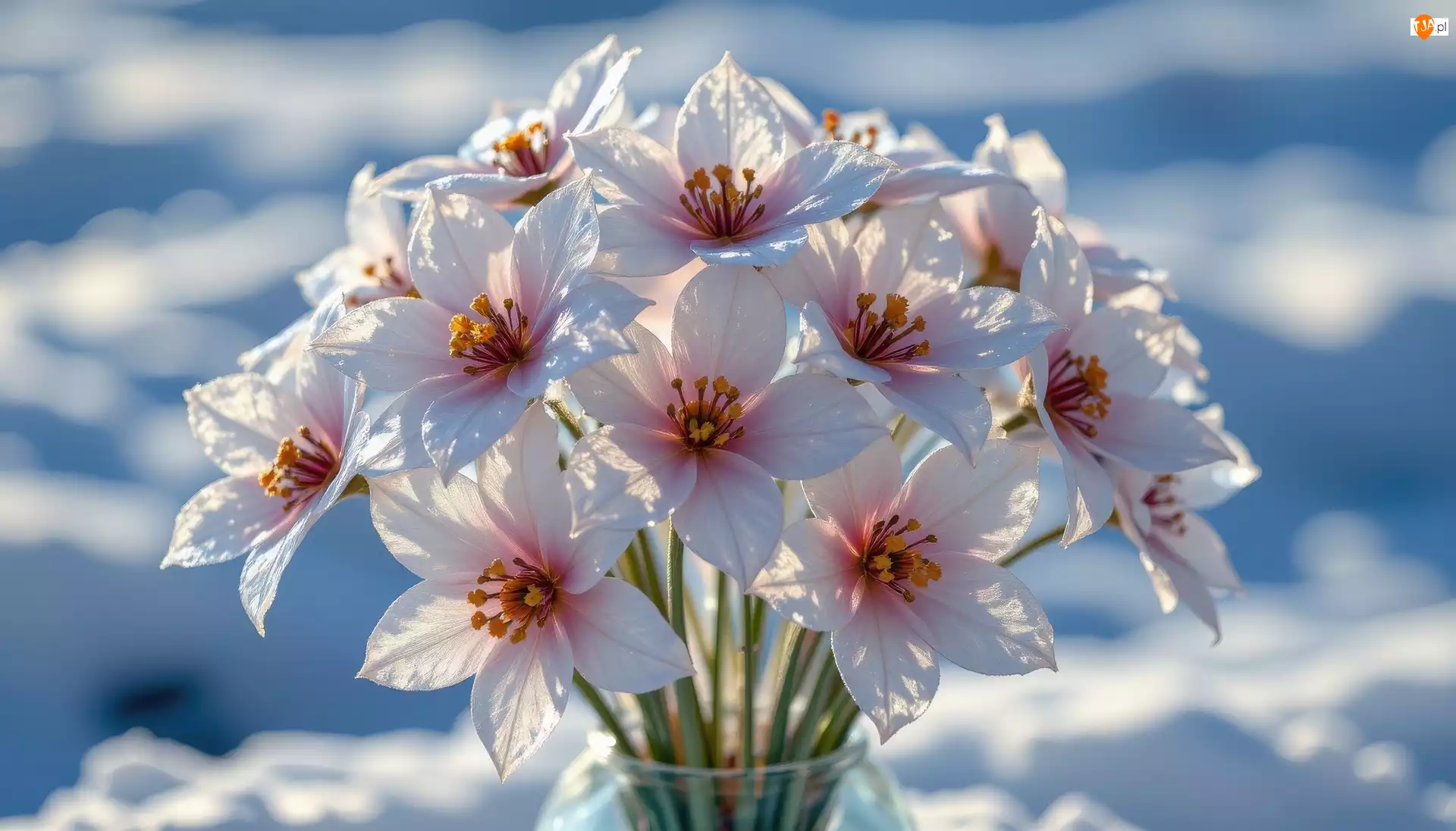 Wazon, Biało-różowe, Kwiaty