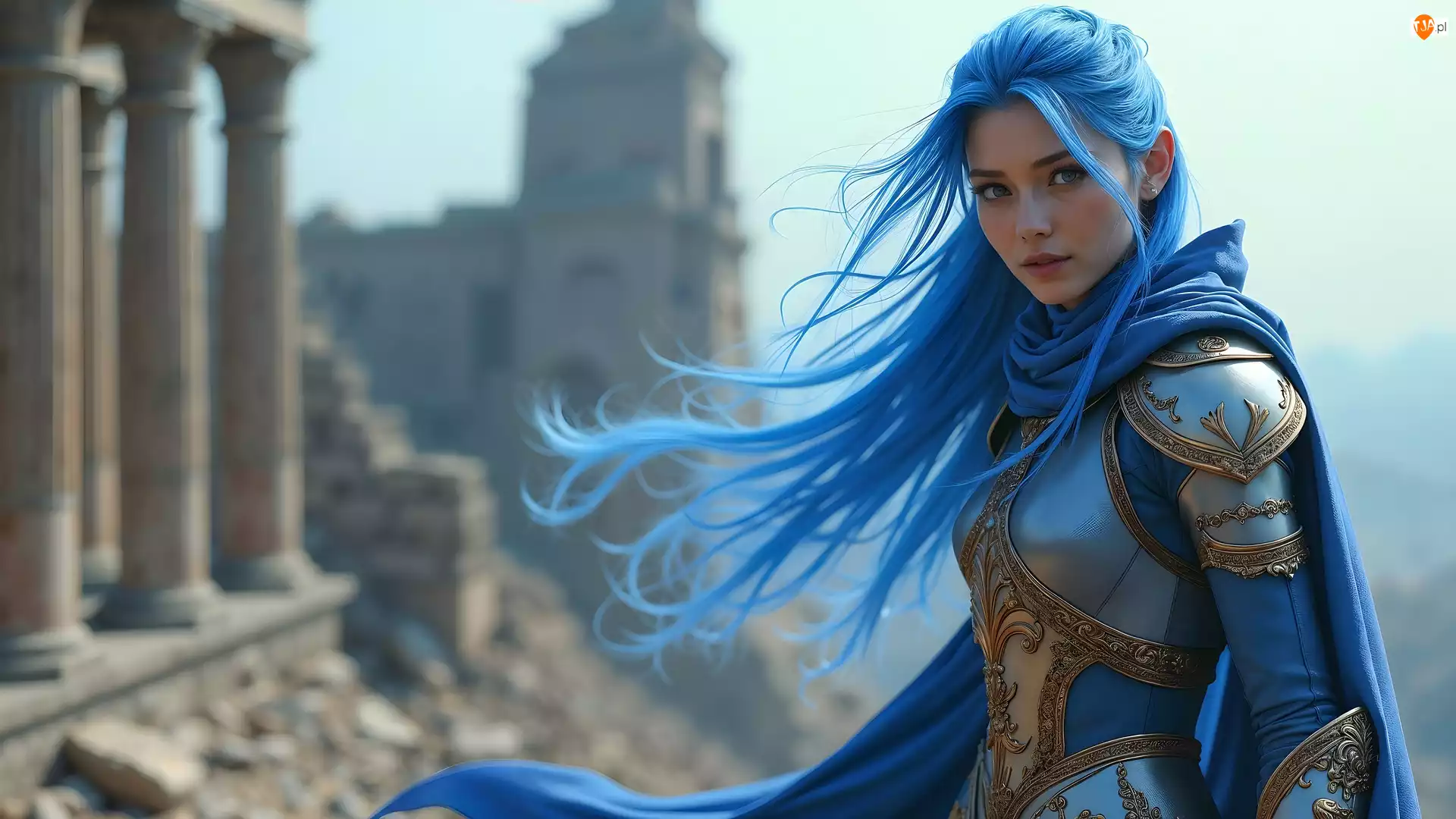 Włosy, Kobieta, Zbroja, Niebieskie