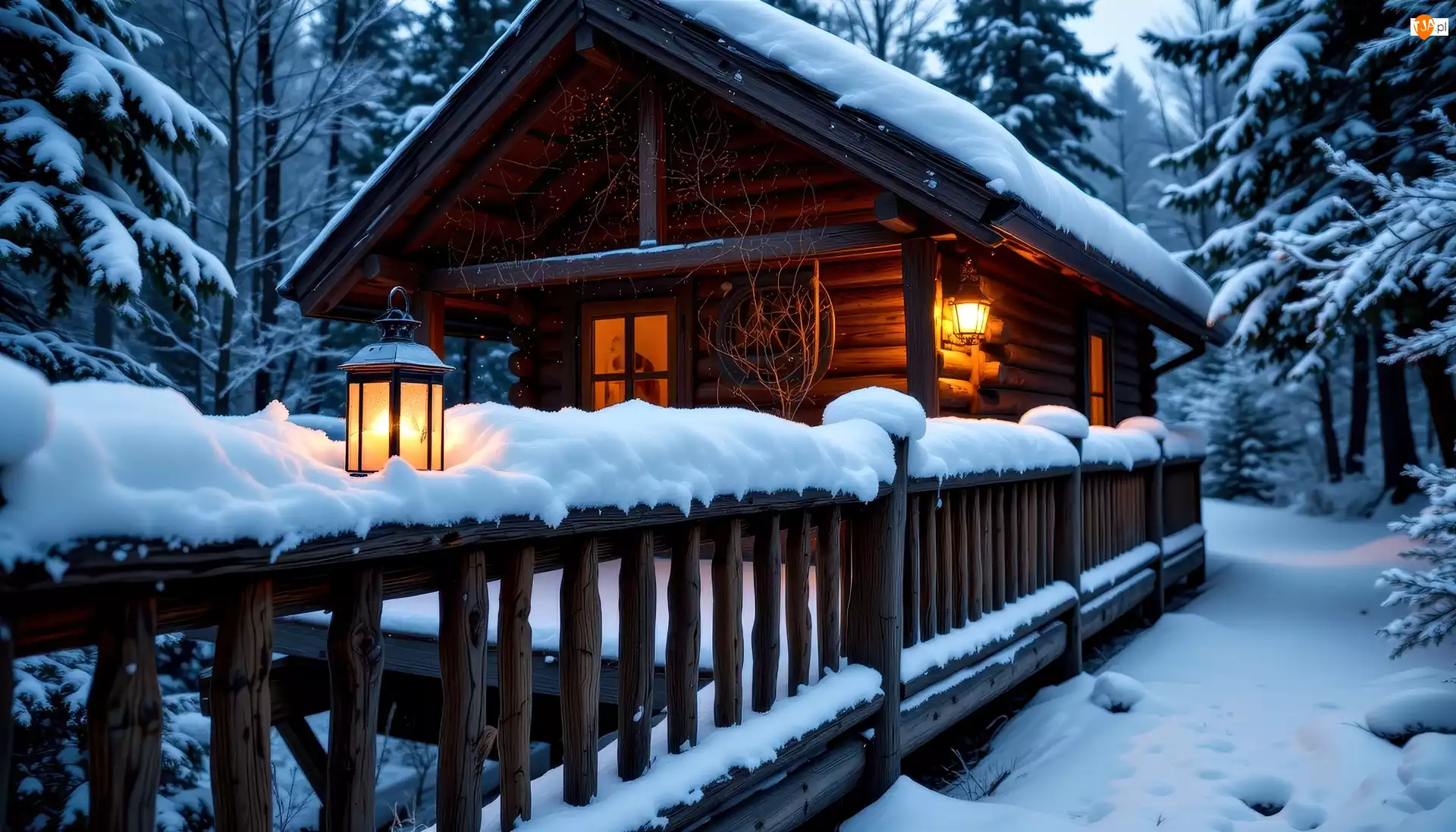 Dom, Grafika AI, Ogrodzenie, Zima, Las