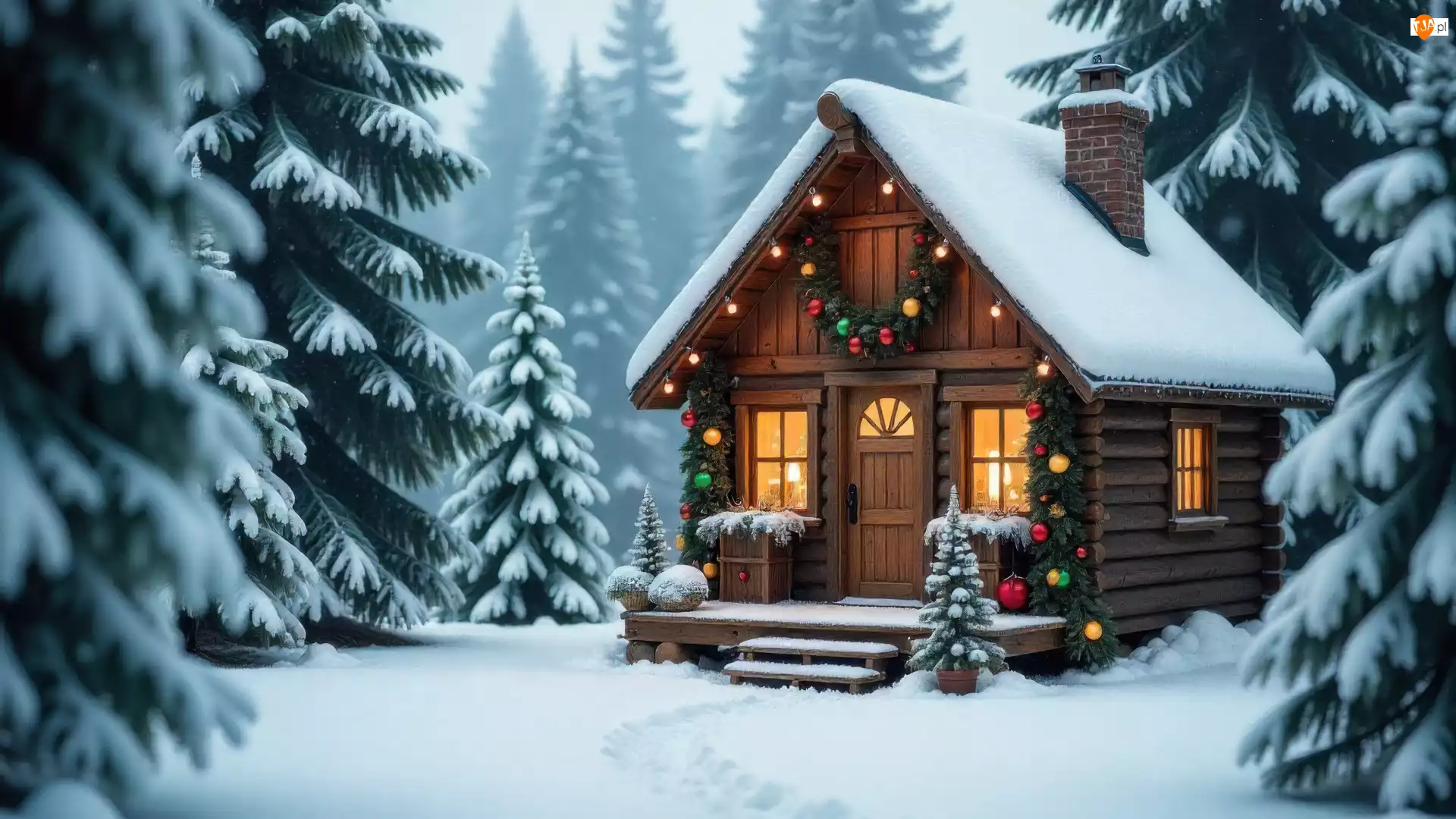 Zima, Las, Grafika AI, Boże Narodzenie, Dom, Drzewa, Ośnieżone