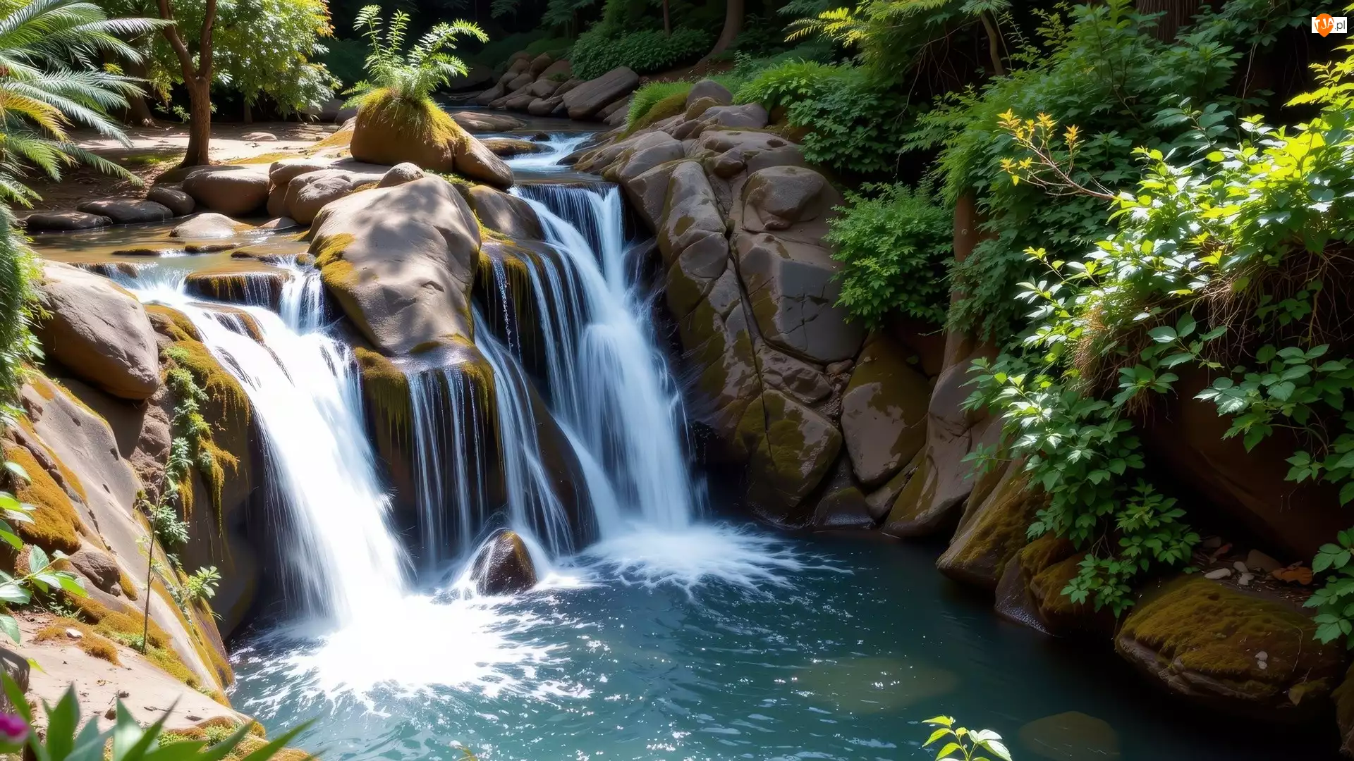 Rzeka, Rośliny, Uskok, Skały, Zielone