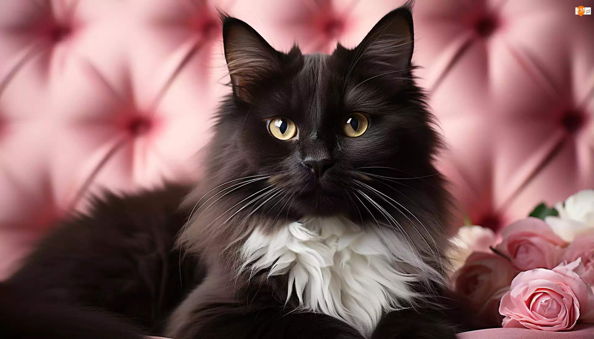 Róże, Czarno-biały, Kot