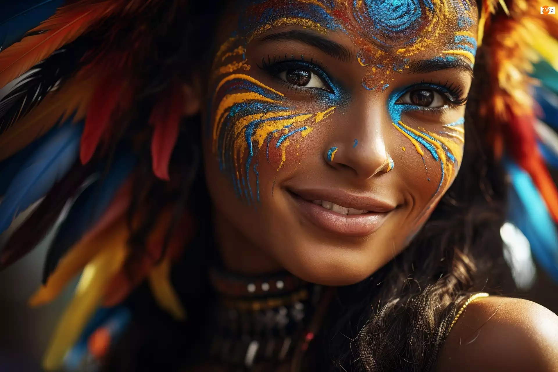 Twarz, AI, Kobieta, Uśmiechnięta, Bodypainting