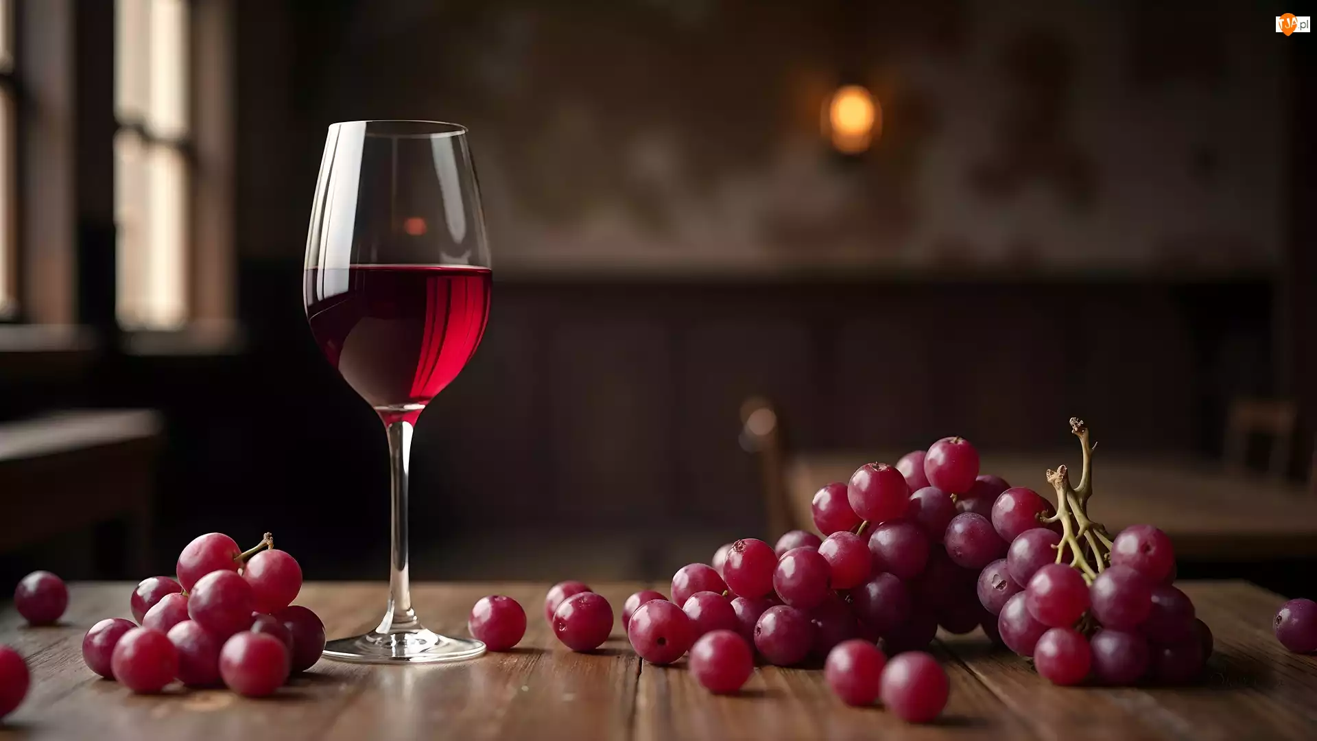 Winogrona, Kieliszek, Wino, Czerwone