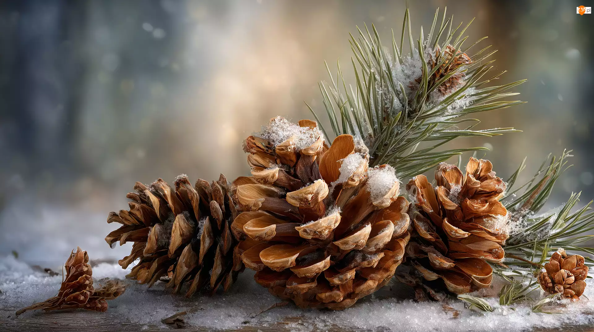 Gałązki, Grafika AI, Szyszki, Ośnieżone, Sosna