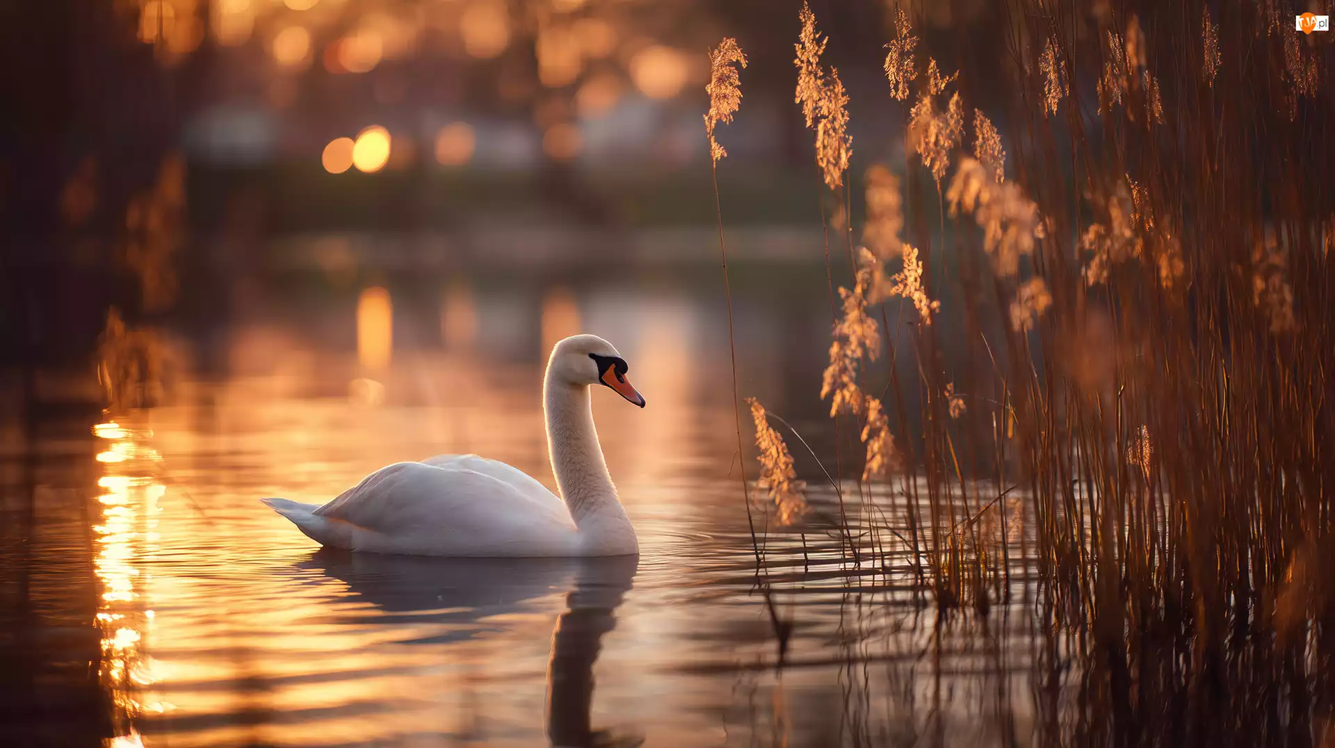 Grafika AI, Łabędź, Szuwary, Woda