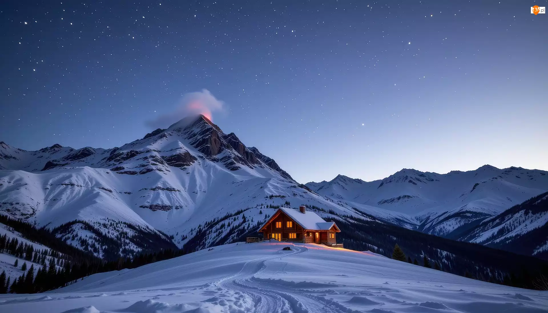 Zima, Grafika AI, Dom, Schronisko, Góry