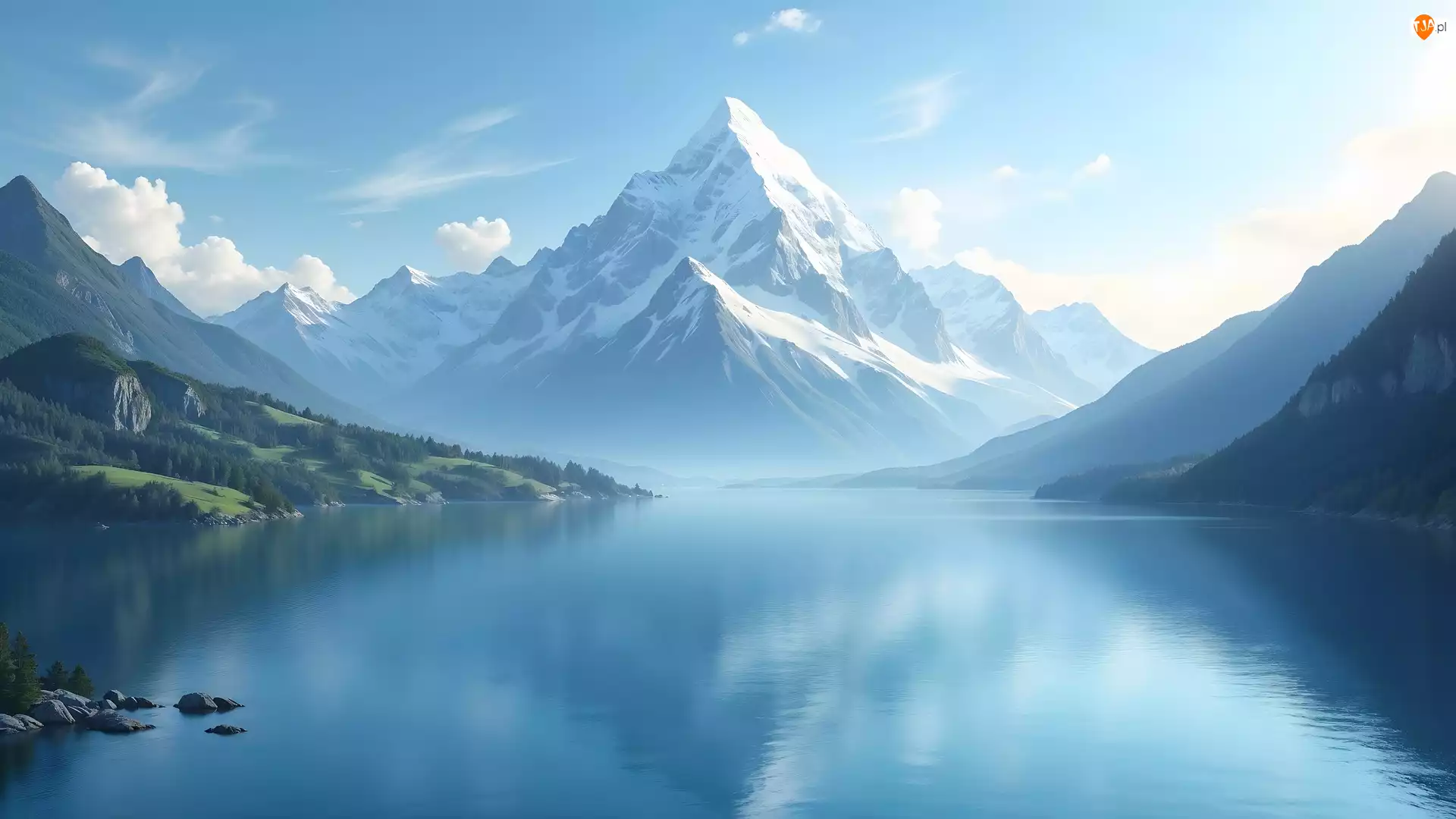 Szczyty, Jezioro, Góry, Ośnieżone