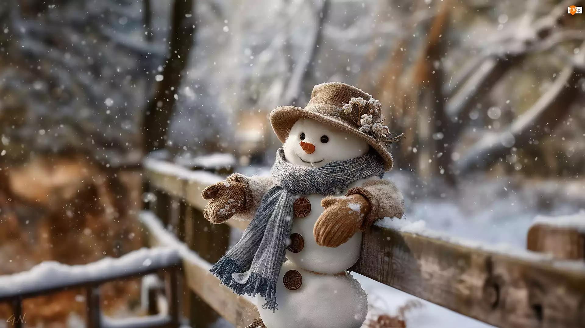 Płot, Bałwan, Szal, Grafika AI, Kapelusz, Zima