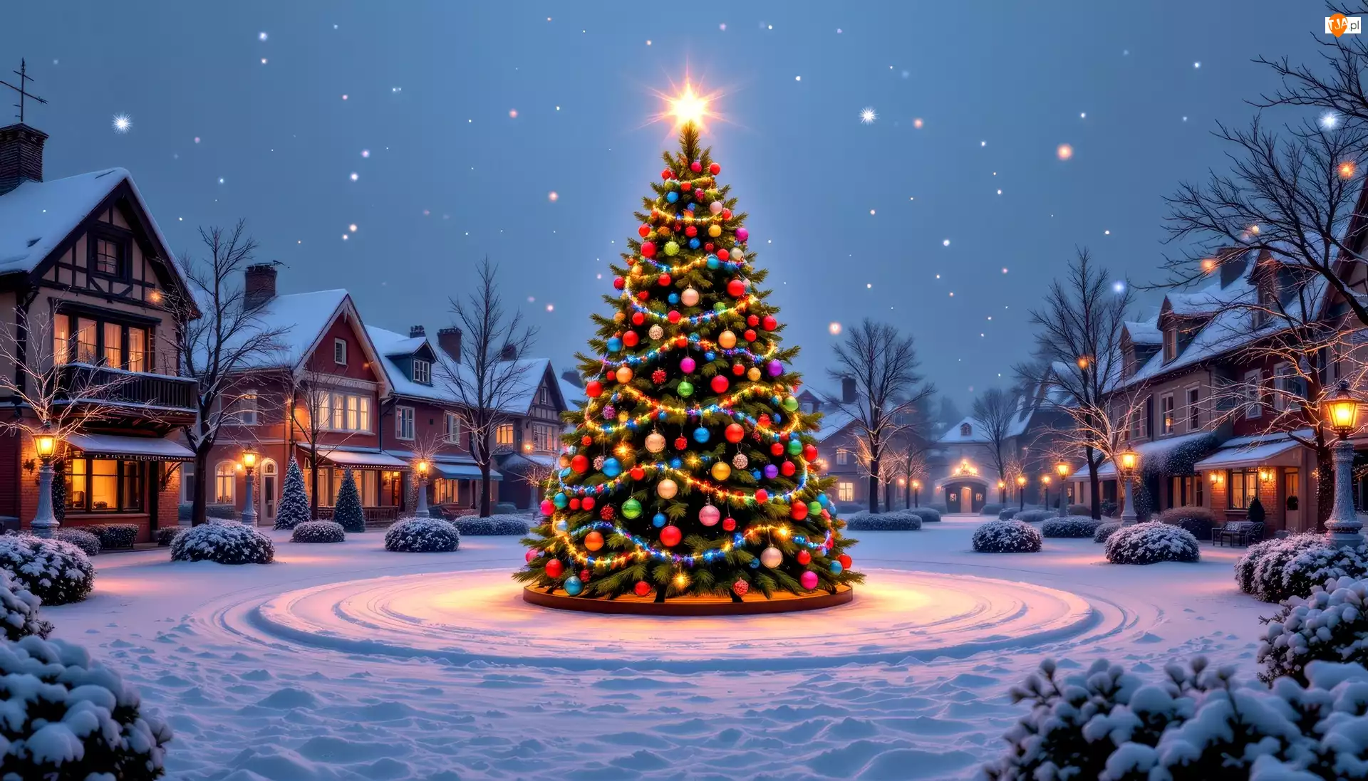 Grafika AI, Boże Narodzenie, Choinka, Domy