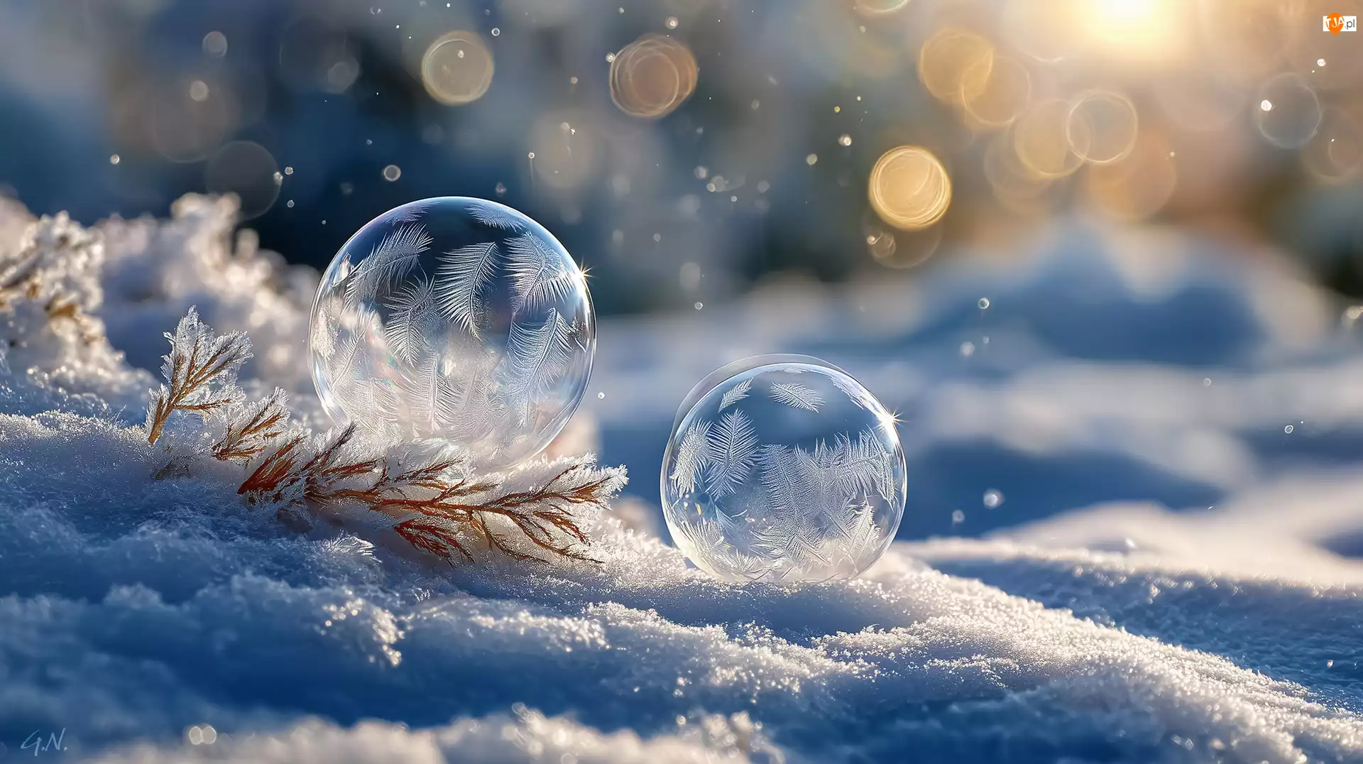 Zmrożone, Grafika AI, Mydlane, Bańki, Śnieg