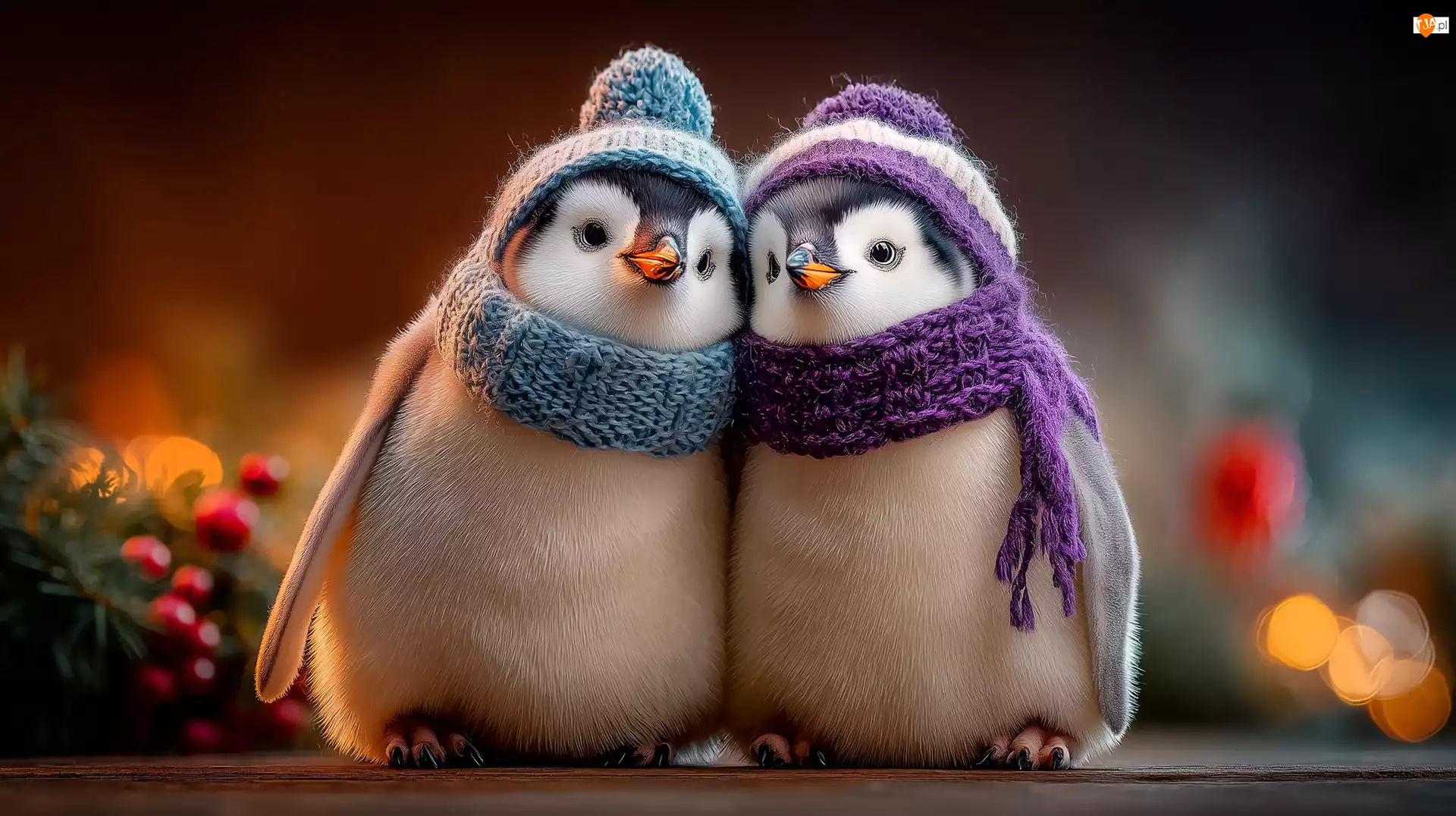 Grafika AI, Pingwiny, Czapki, Szaliki