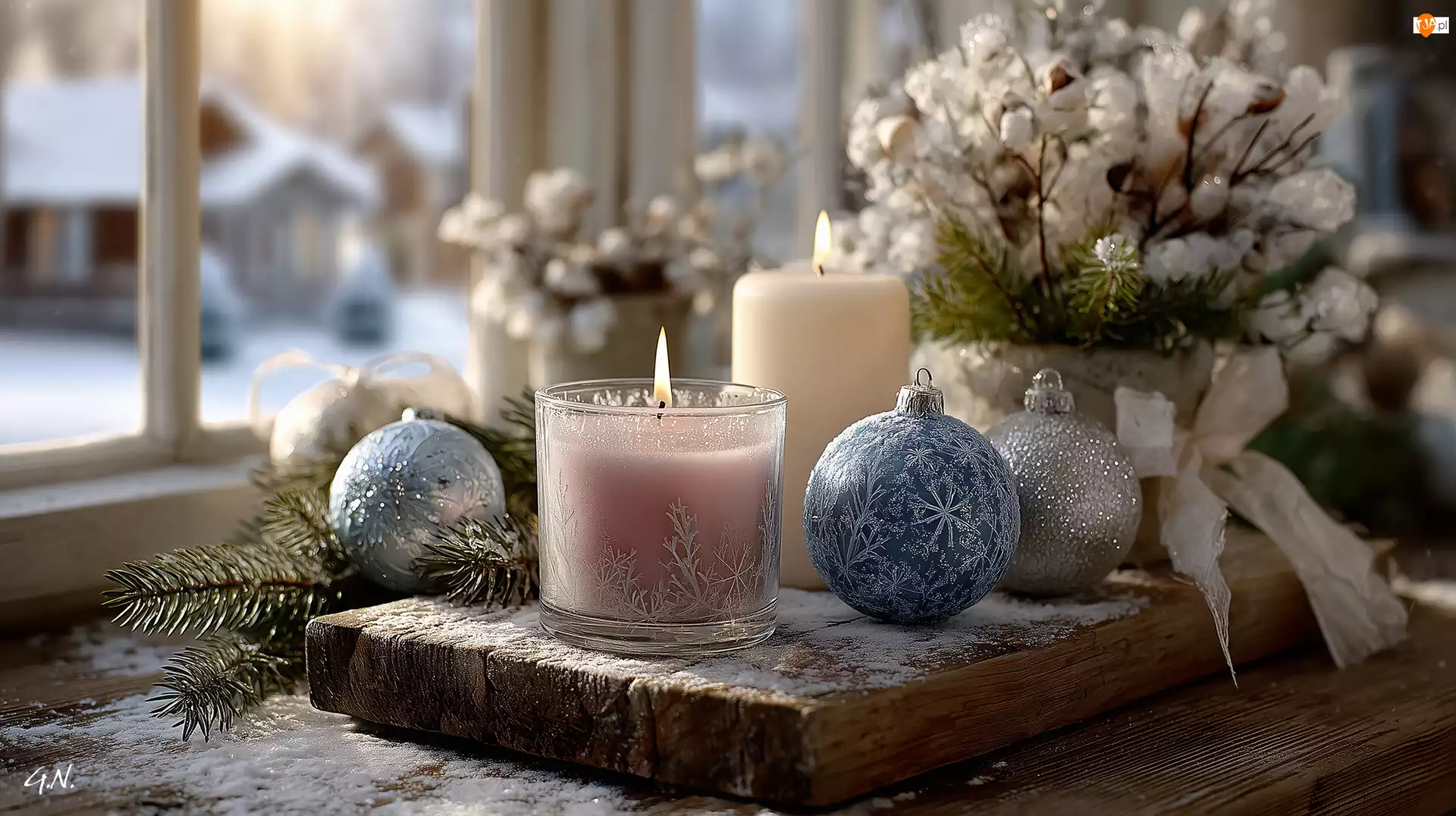 Świece, Boże Narodzenie, Ozdoby, Grafika AI, Bombki, Świąteczne