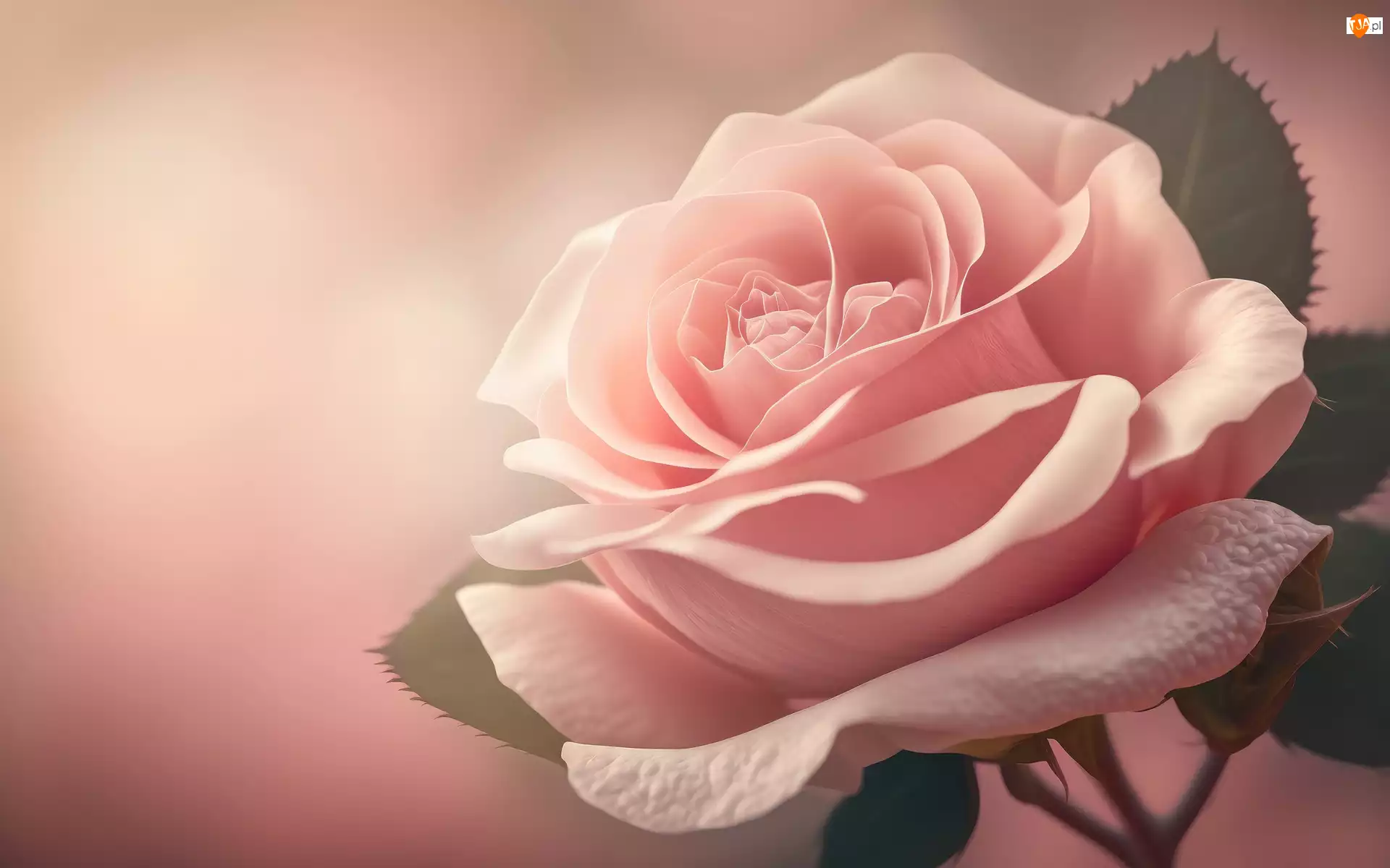 AI, Jasnoróżowa, Róża, Liście