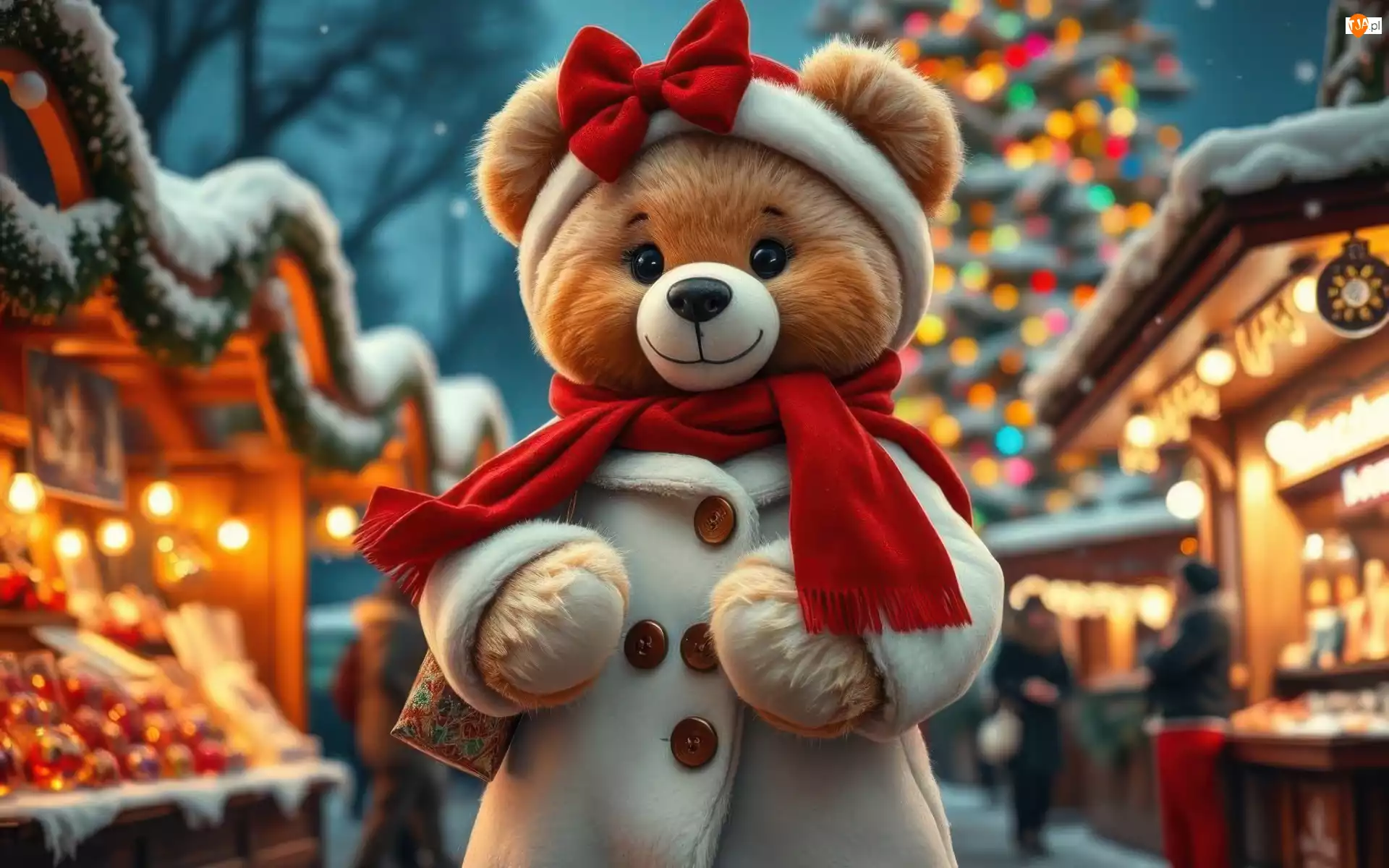 Miś, Pluszowy, Płaszcz, AI, Szalik, Kokarda