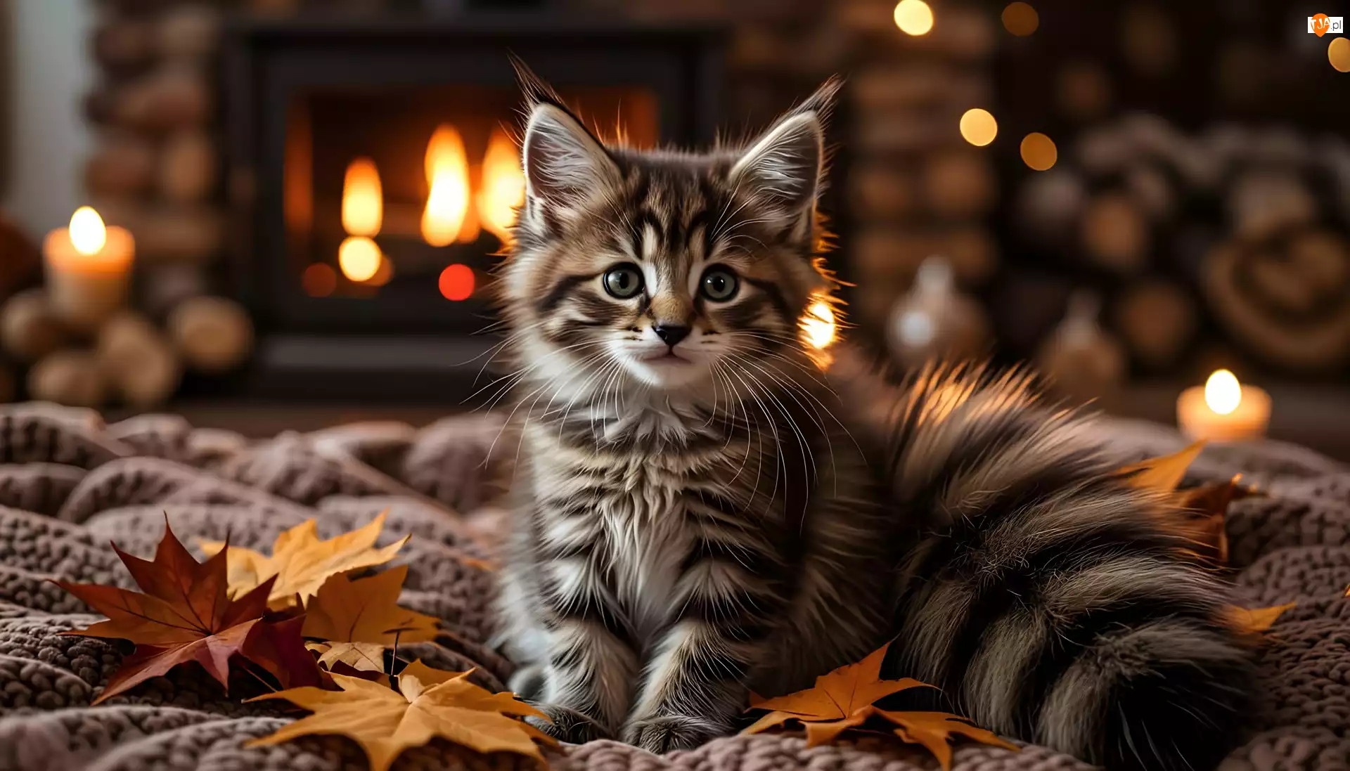 Grafika AI, Kot, Legowisko, Liście