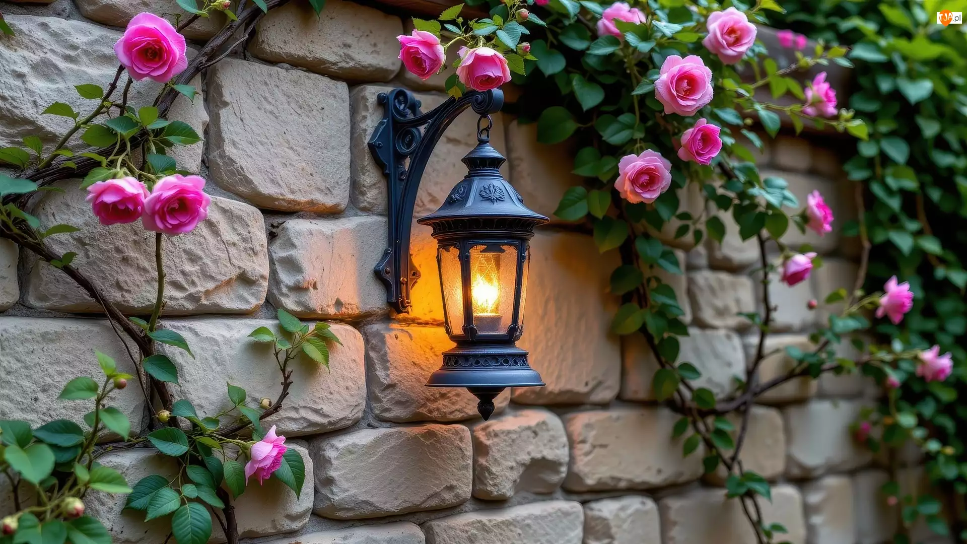 Kwiaty, Lampa, Ściana, Murowana, Róże