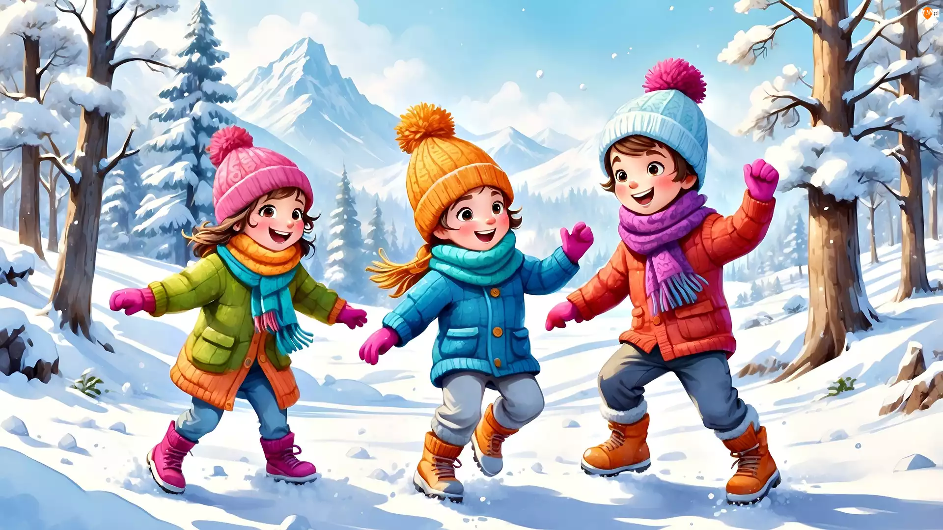 Zabawa, Dzieci, Zima