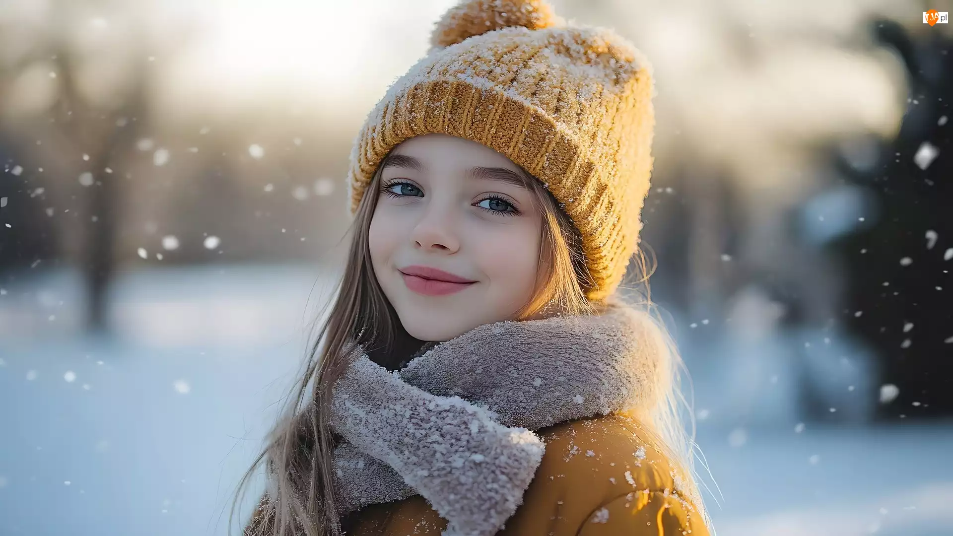 Czapka, Zima, Dziewczynka, Długowłosa, Szal