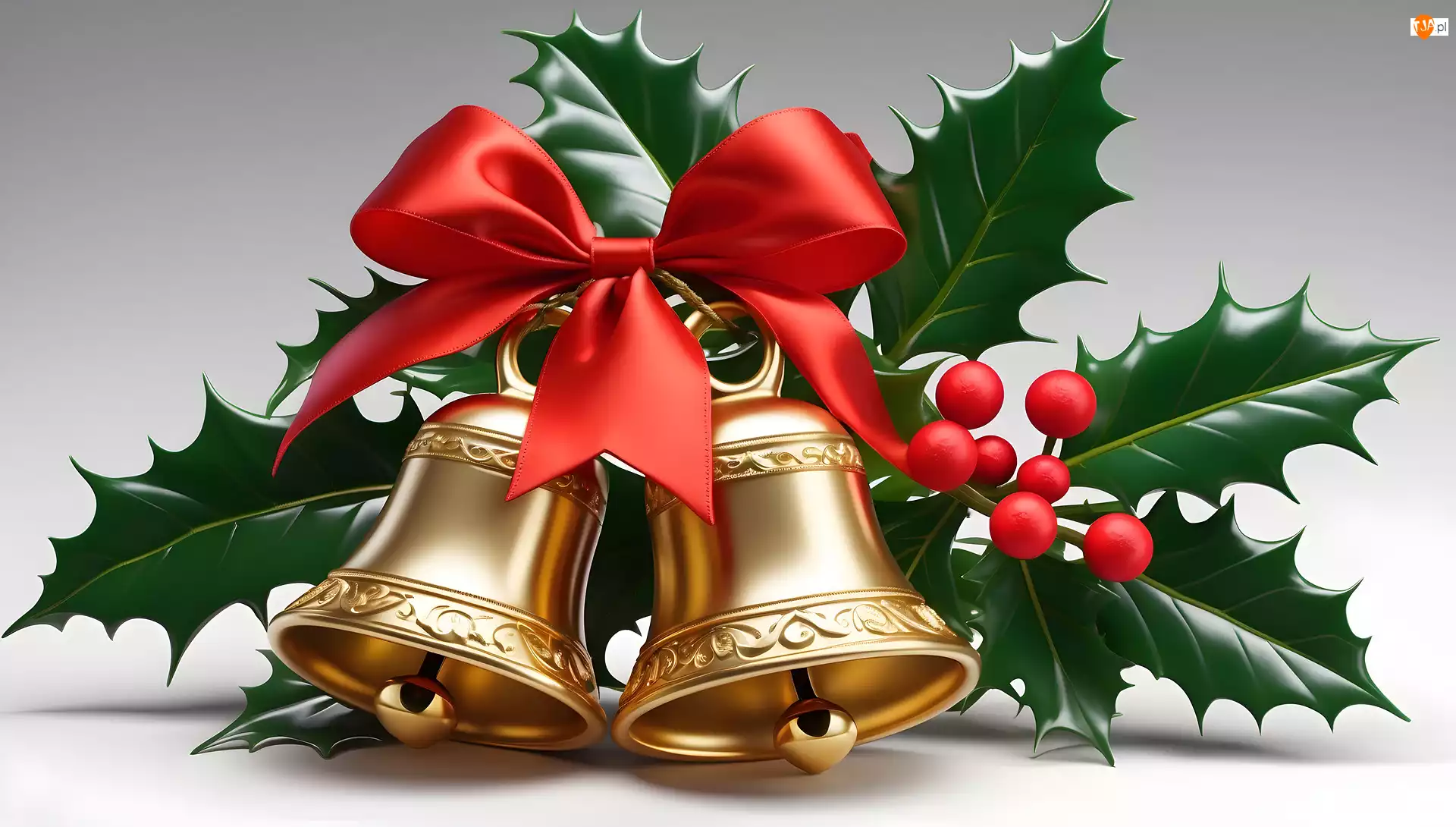 Złote, Świąteczne, Gałazka, Kokarda, Dzwonki, Ostrokrzew