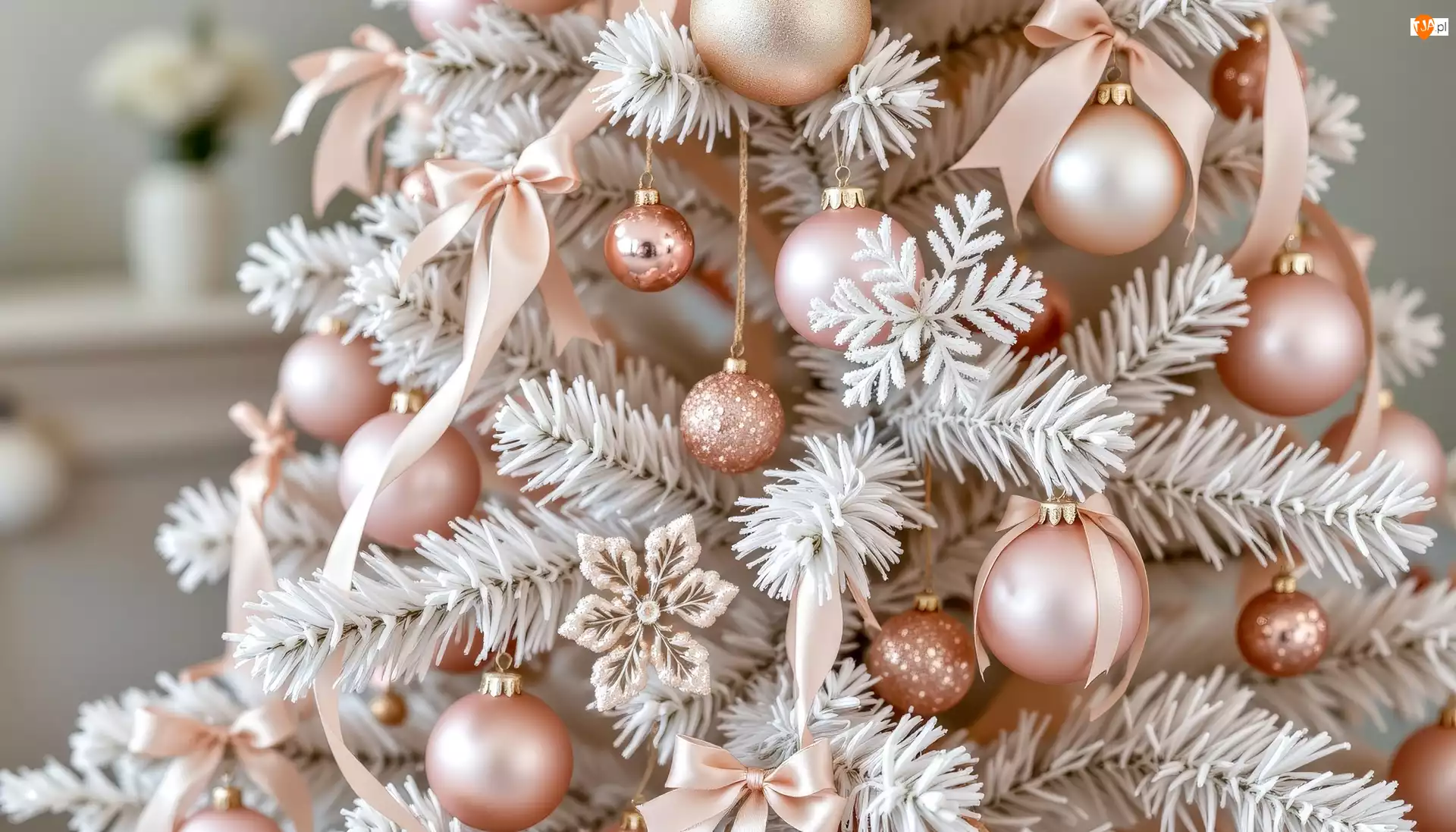 Choinka, Biała, Różowe, Grafika AI, Bombki, Boże Narodzenie