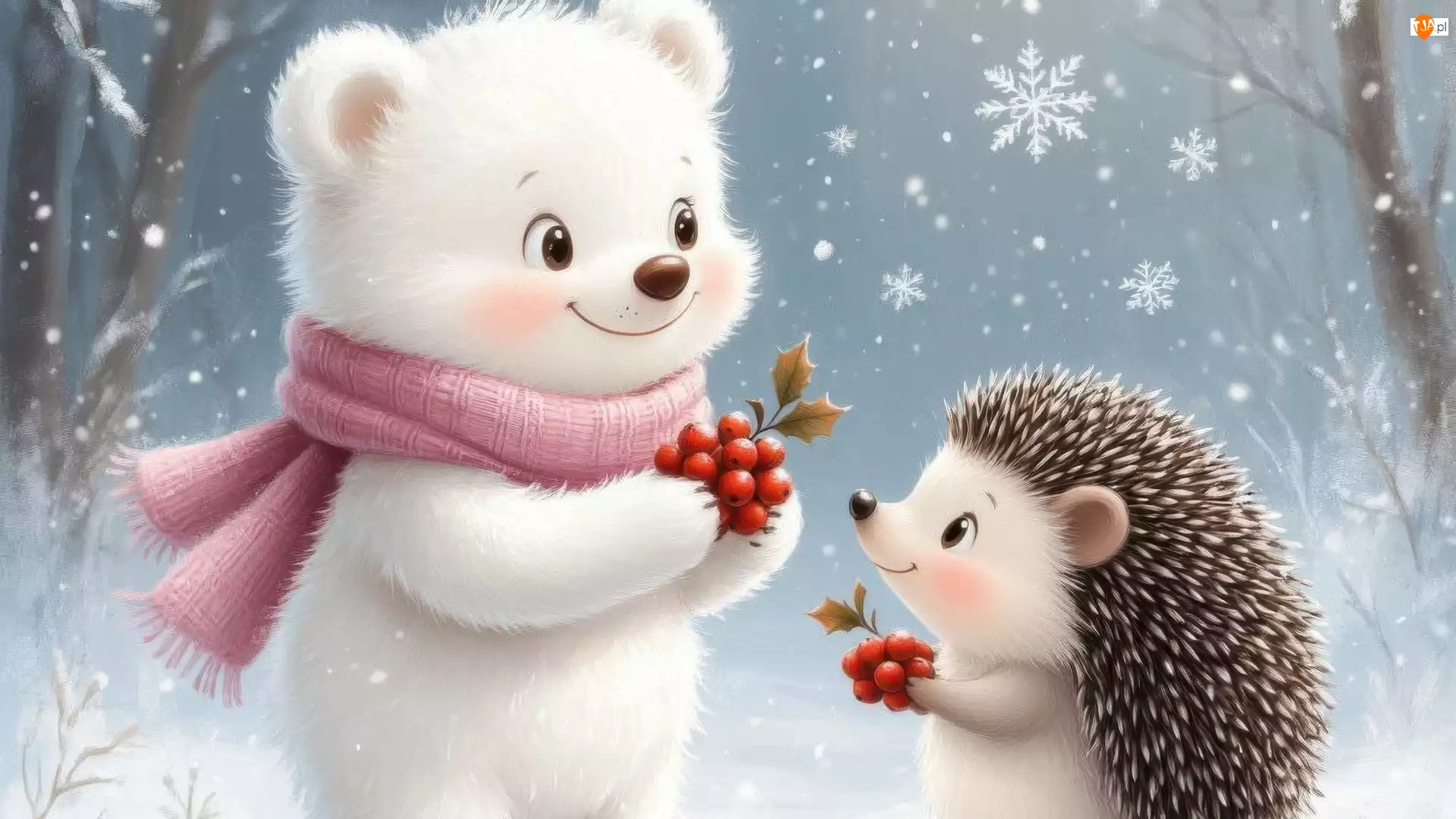 Miś, Biały, Jeż, Ostrokrzew, Szalik, Owoce