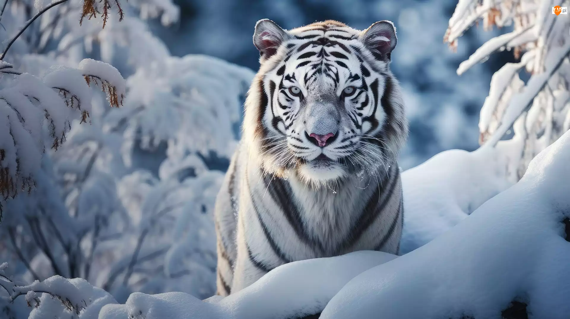 Grafika AI, Biały, Tygrys, Zima