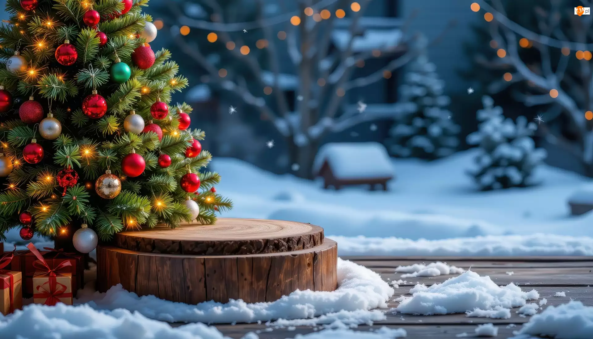 Śnieg, Grafika AI, Drewno, Choinka, Boże Narodzenie