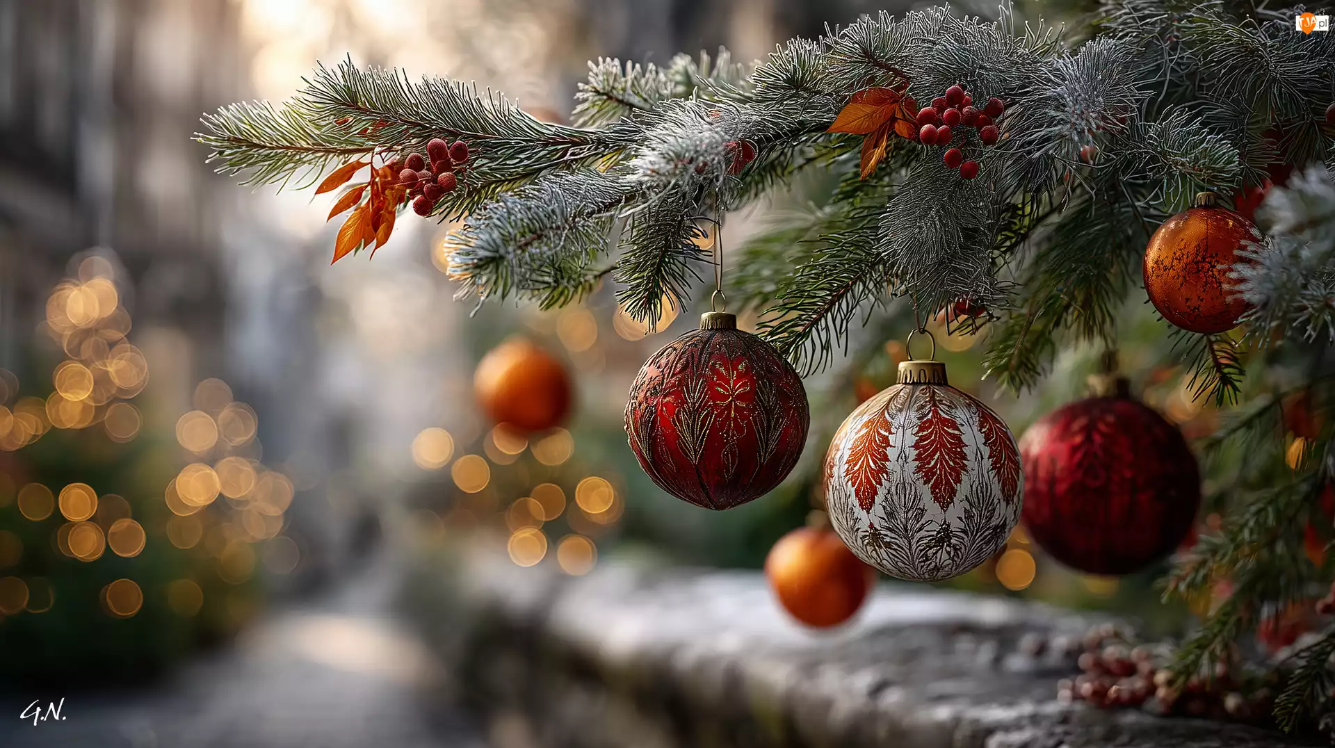 Bombki, Boże Narodzenie, Święta, AI, Choinka, Grafika