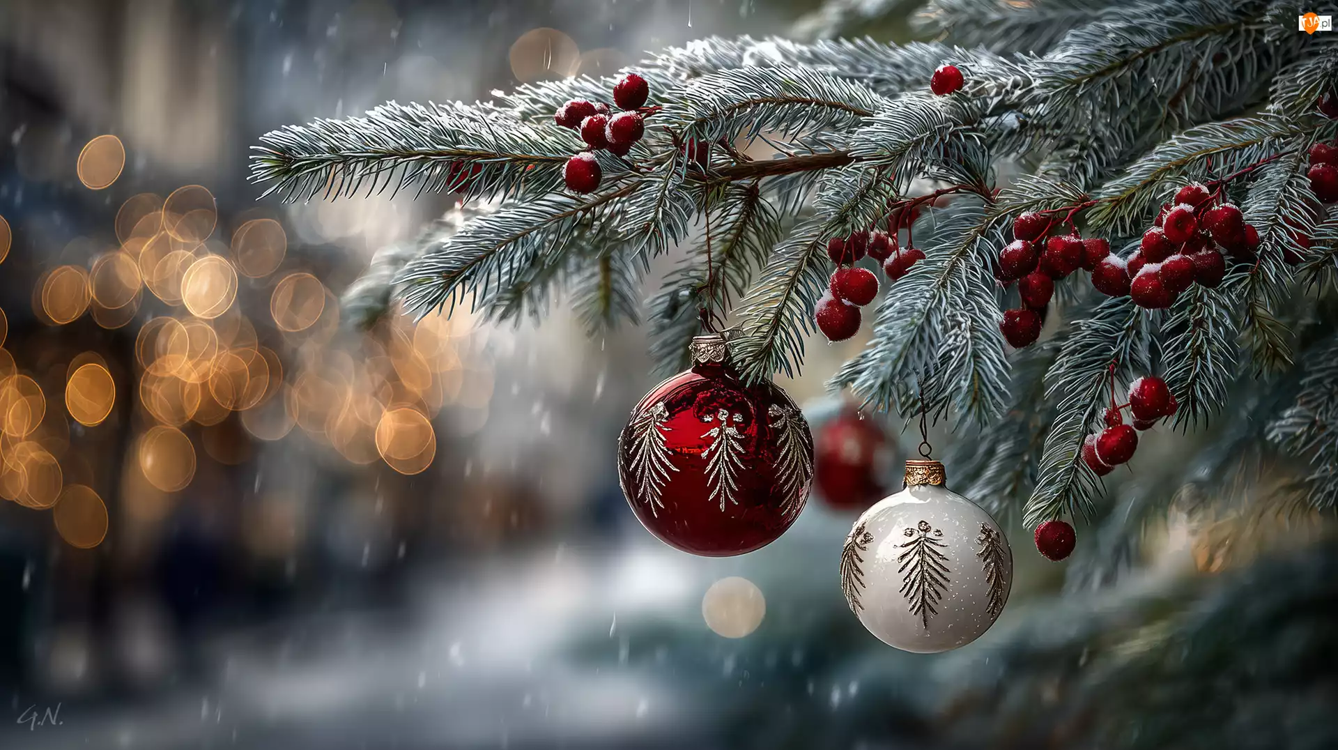 Grafika AI, Boże Narodzenie, Świerk, Bombki