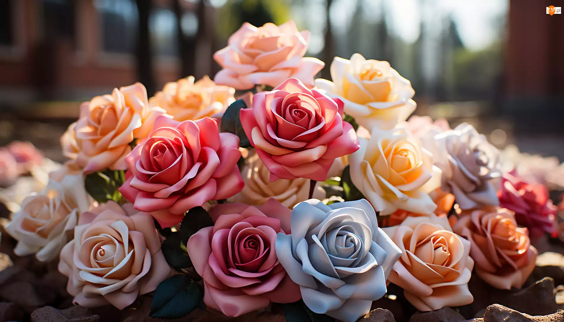 Róże, Różowe, Niebieskie, Kremowe