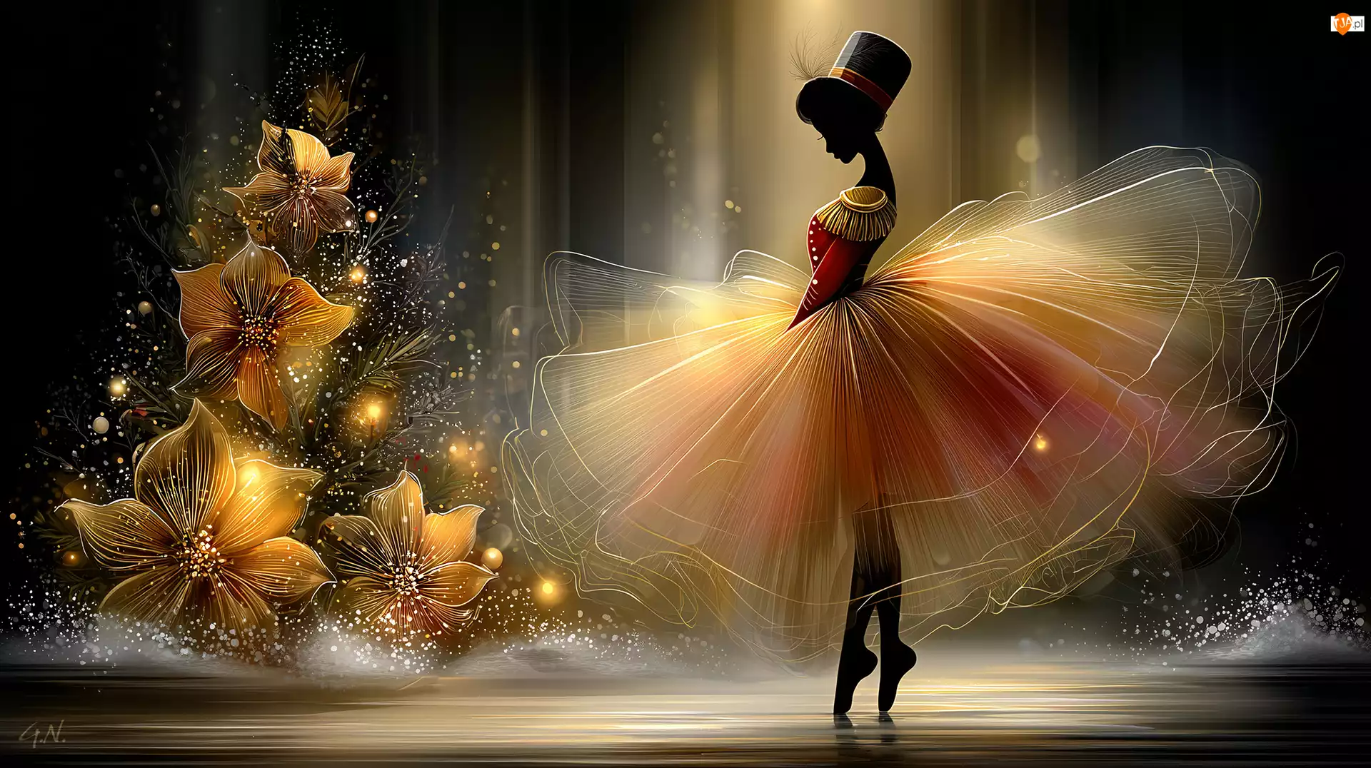 Choinka, Grafika AI, Baletnica, Taniec, Kwiaty