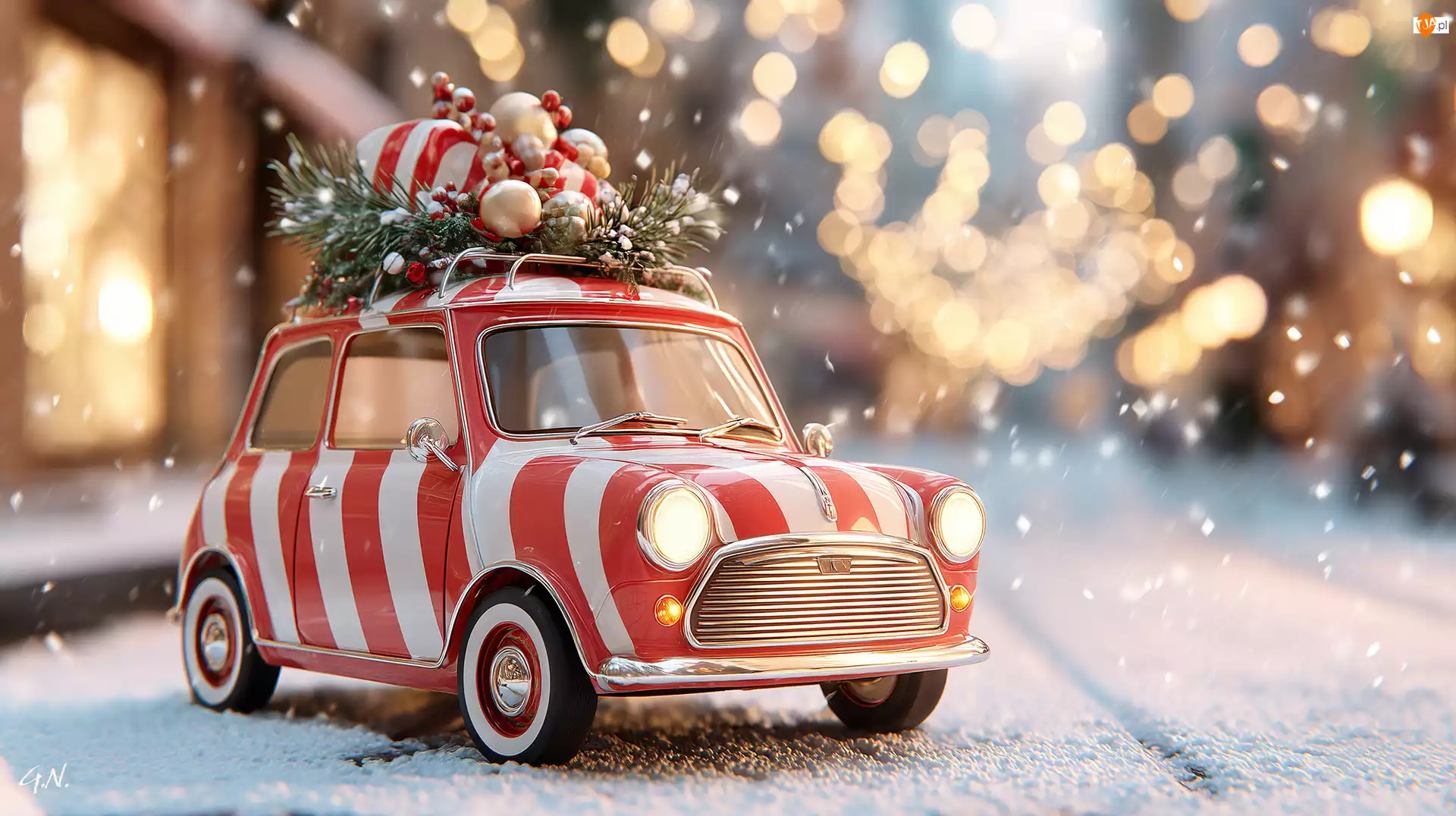 Ozdoby, Grafika AI, Samochód, Świąteczne, Zima
