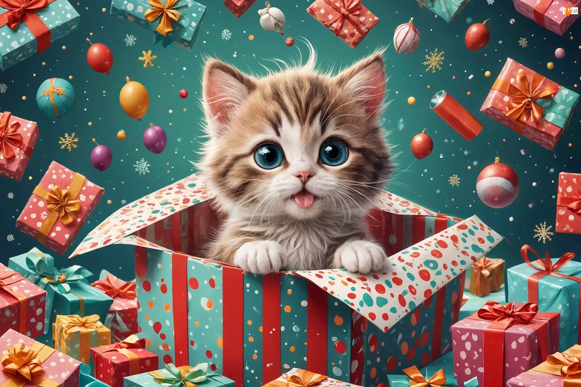 Prezenty, Mały, Kot, Pudełko