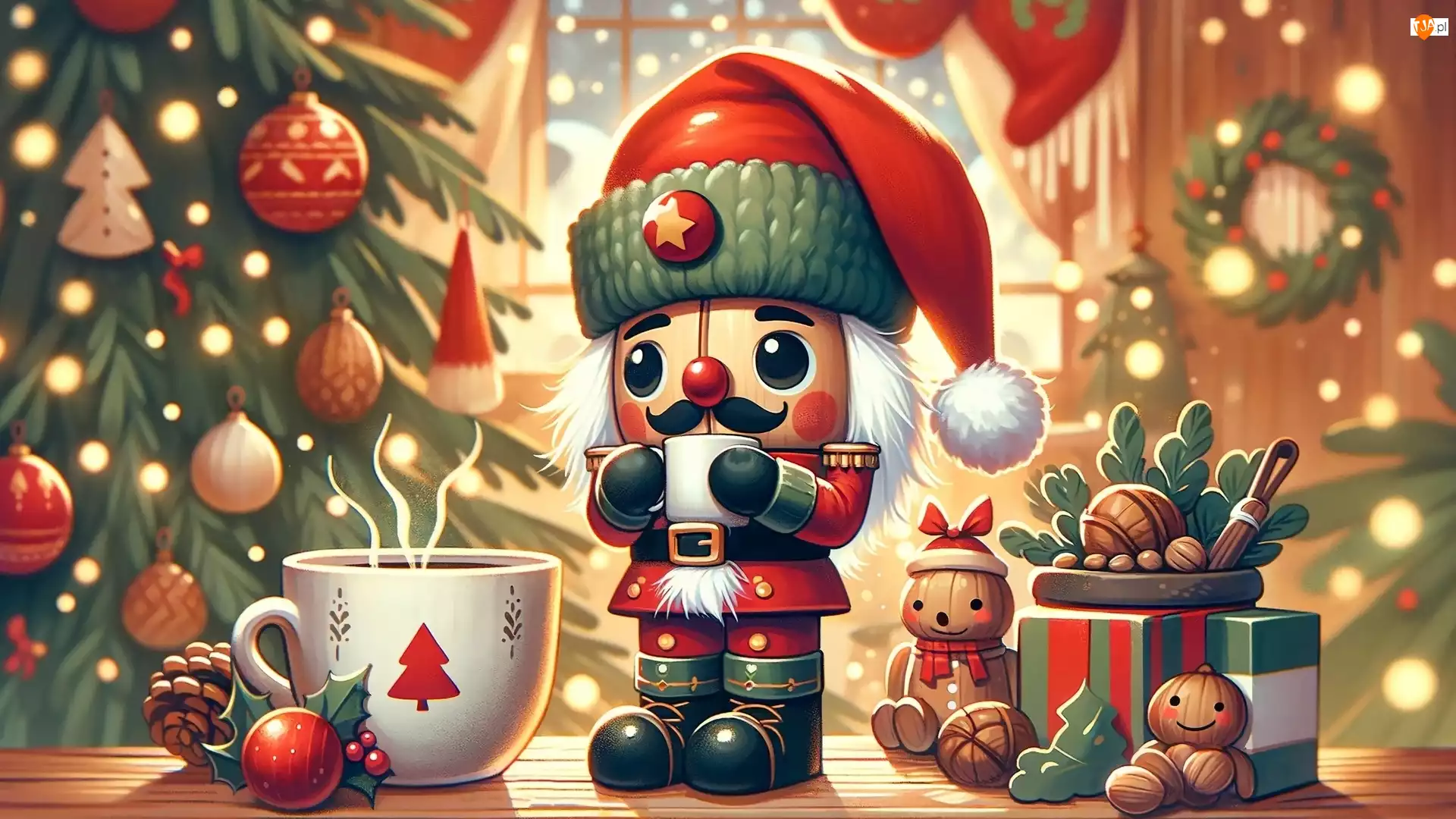 Choinka, Kubek, Zabawki, Dziadek do orzechów, Dekoracje