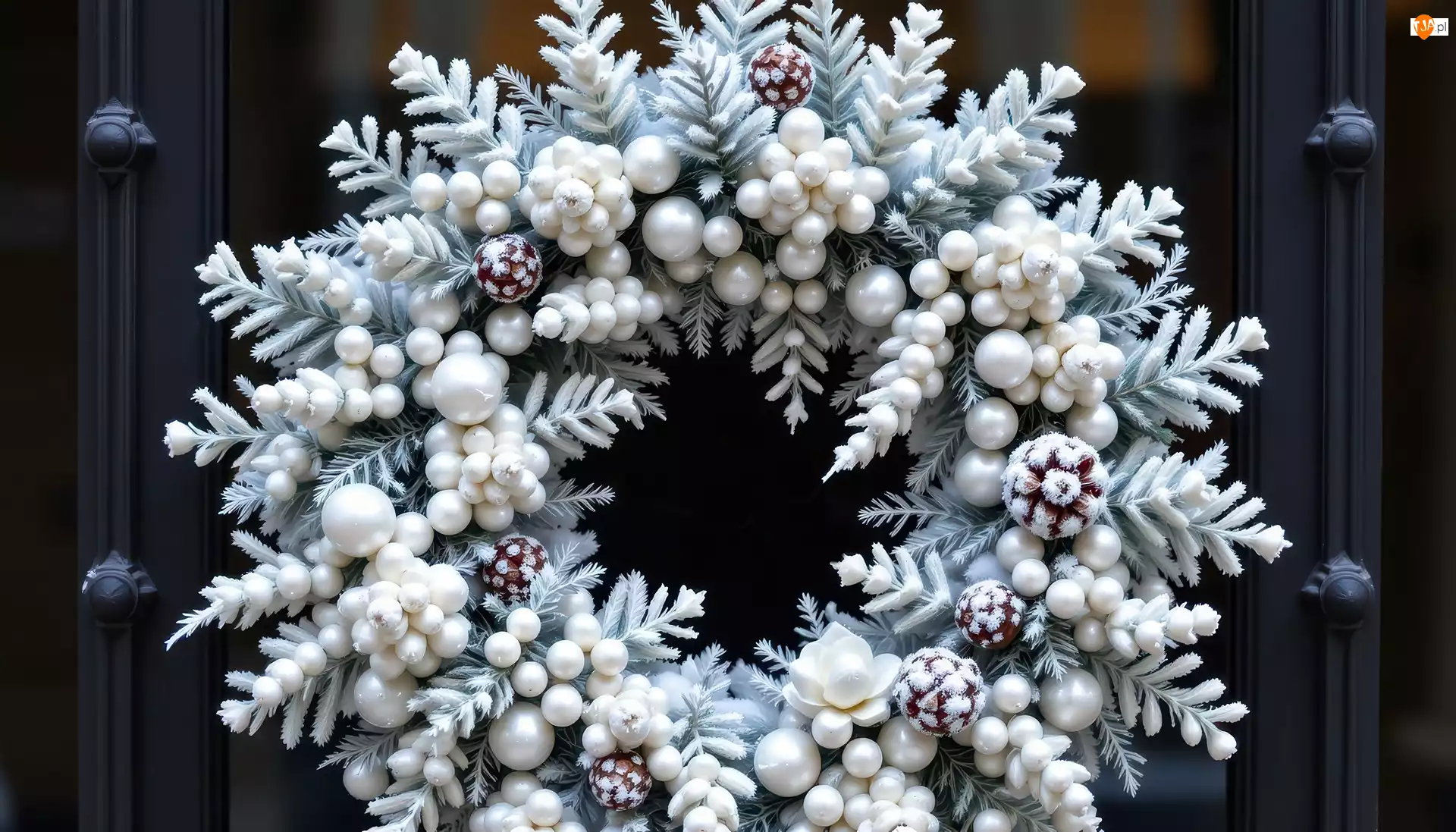 Ośnieżony, Biały, Grafika AI, Boże Narodzenie, Gałązki, Szyszki, Wieniec