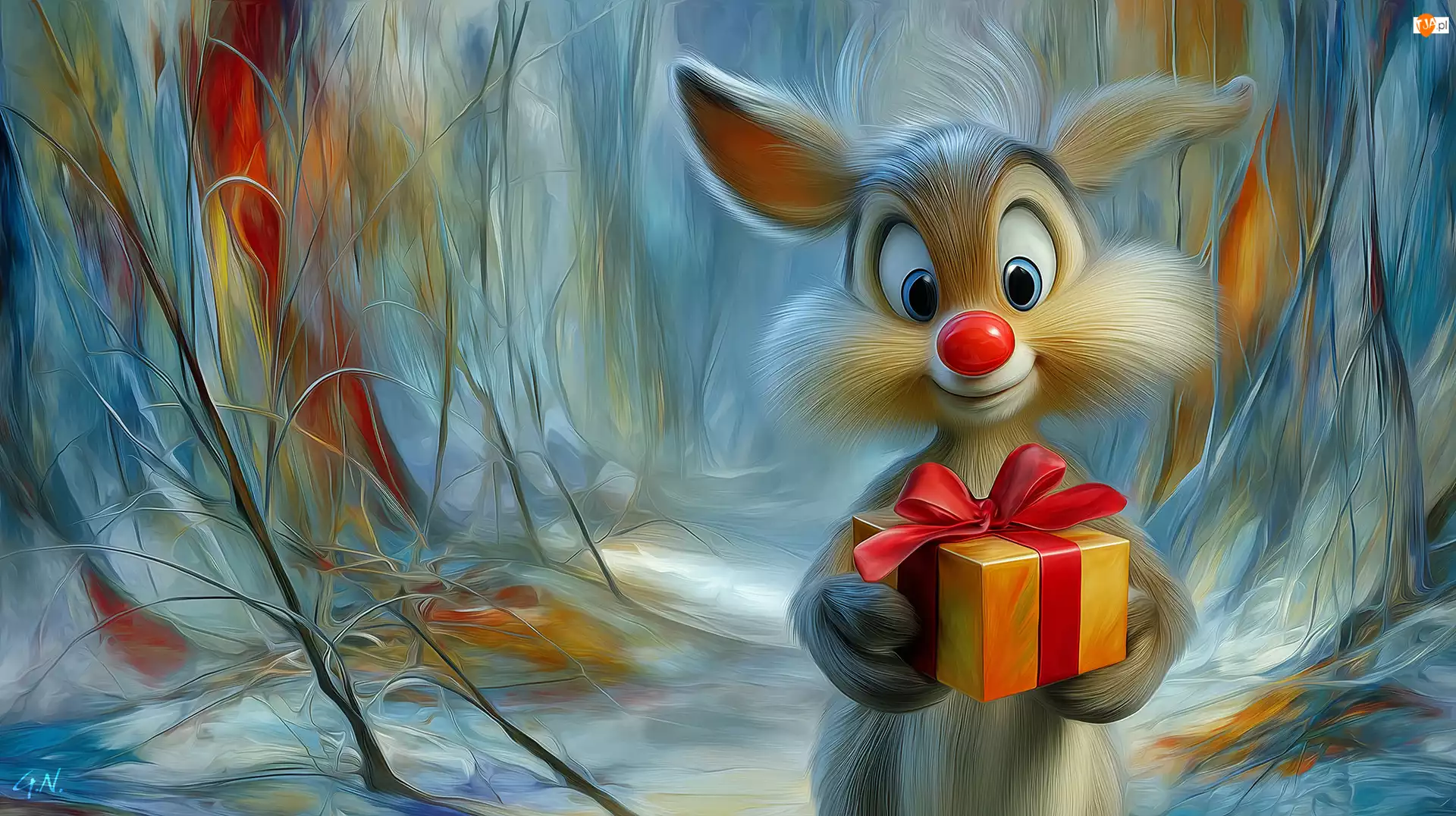 Grafika AI, Renifer, Czerwony, Nos