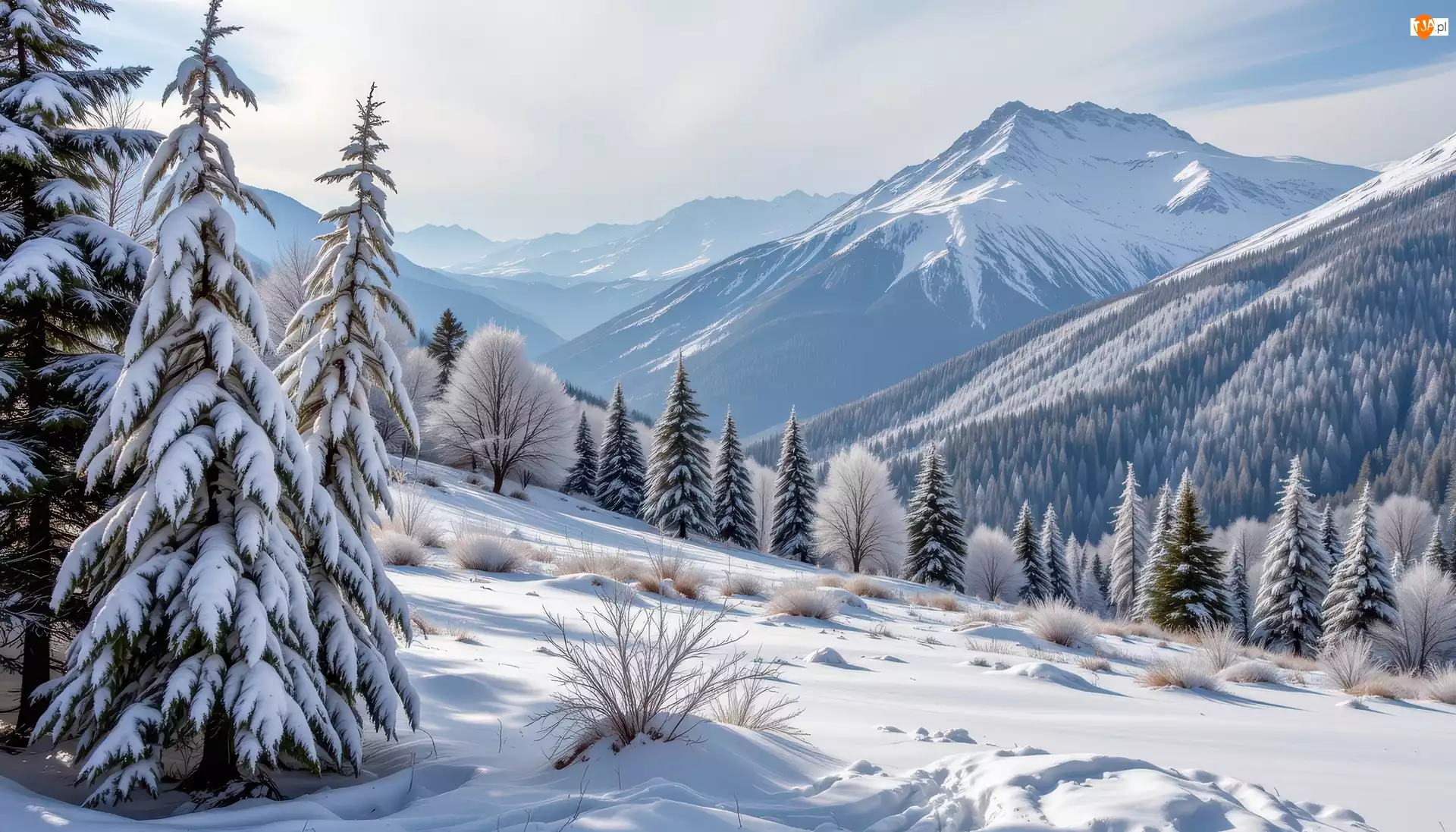 Stok, Grafika AI, Drzewa, Zima, Góry