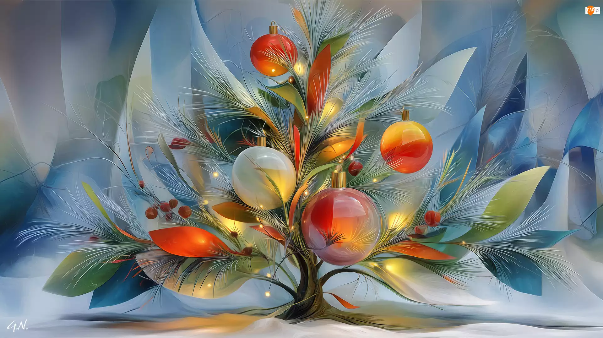 Grafika AI, Bombki, Boże Narodzenie, Choinka