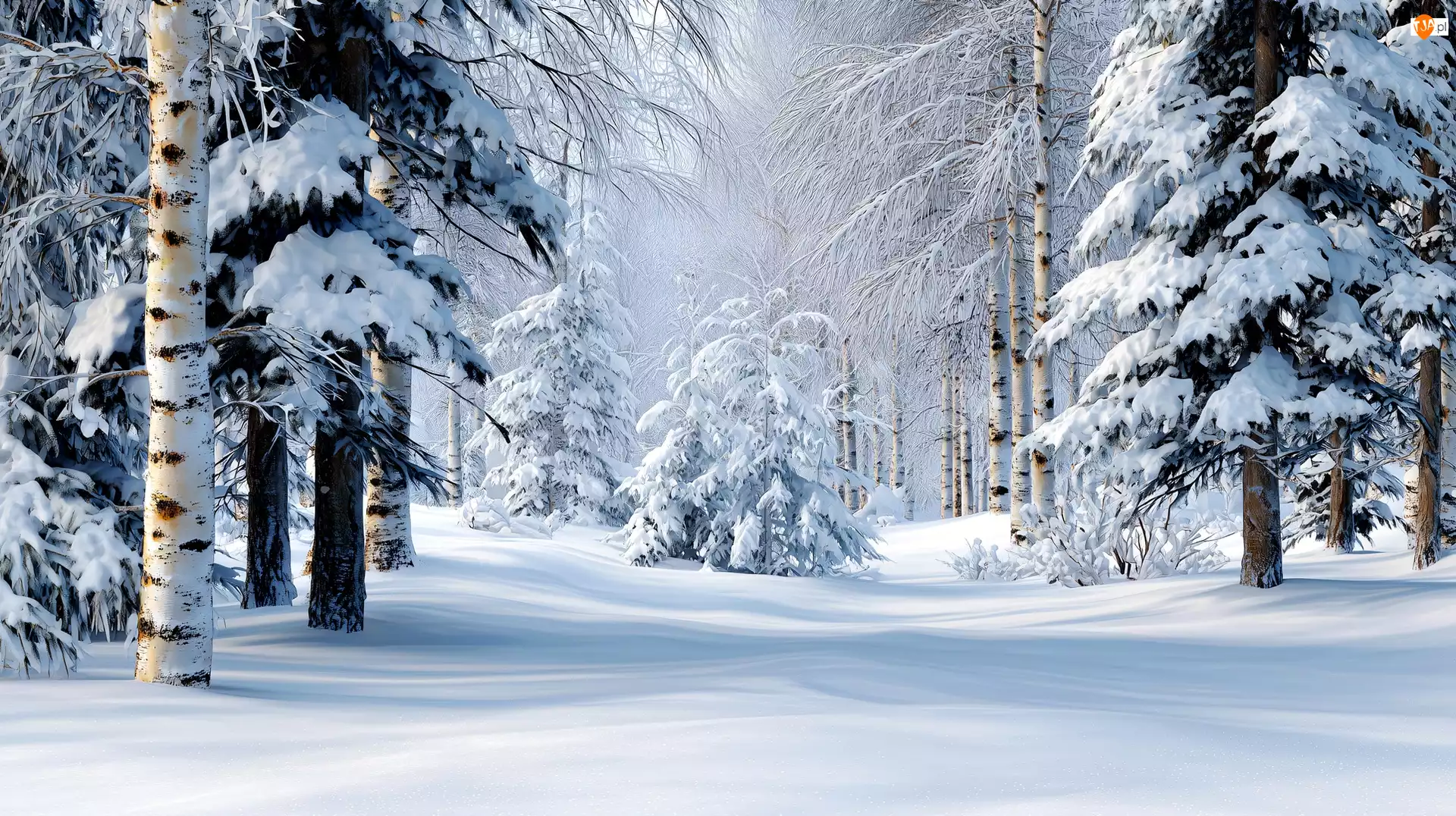 Grafika AI, Zima, Drzewa, Las