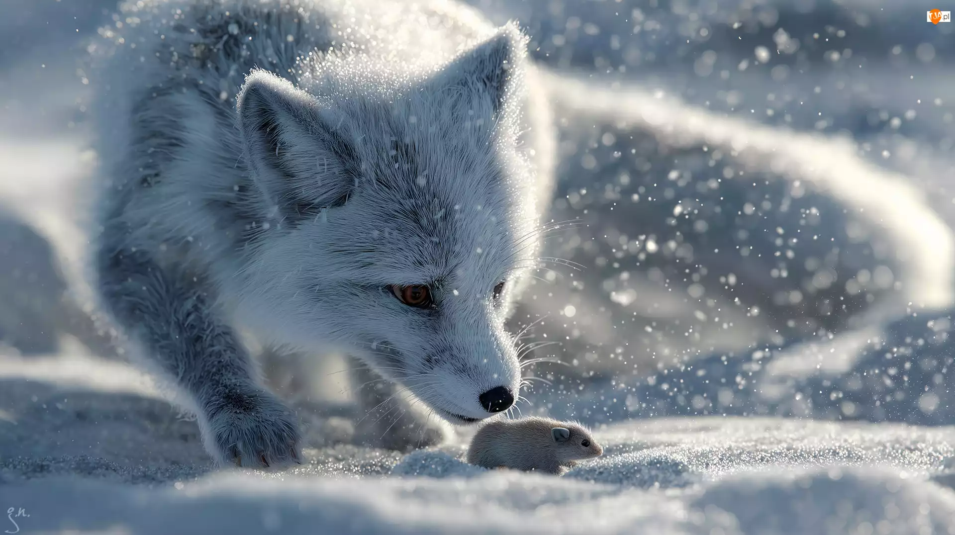 Śnieg, Grafika AI, Mysz, Lis polarny, Zima
