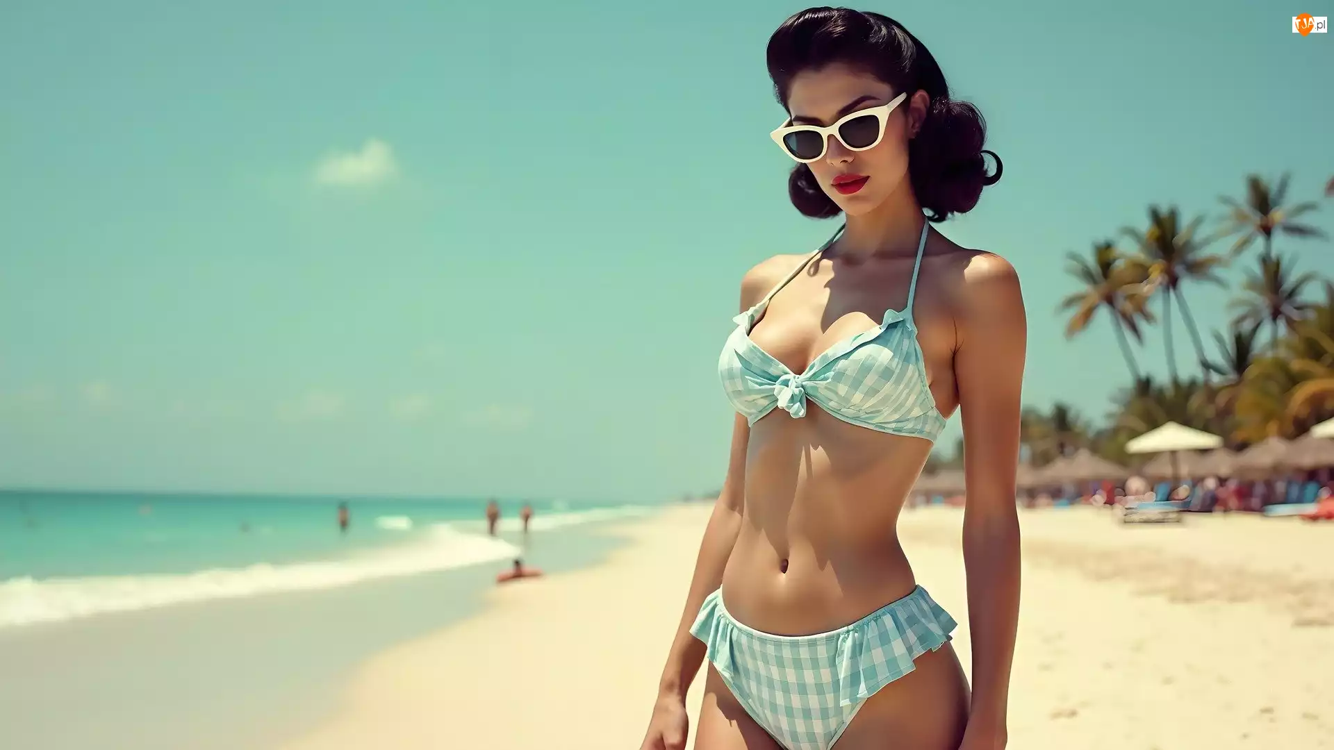 Plaża, Kobieta, Okulary, Bikini