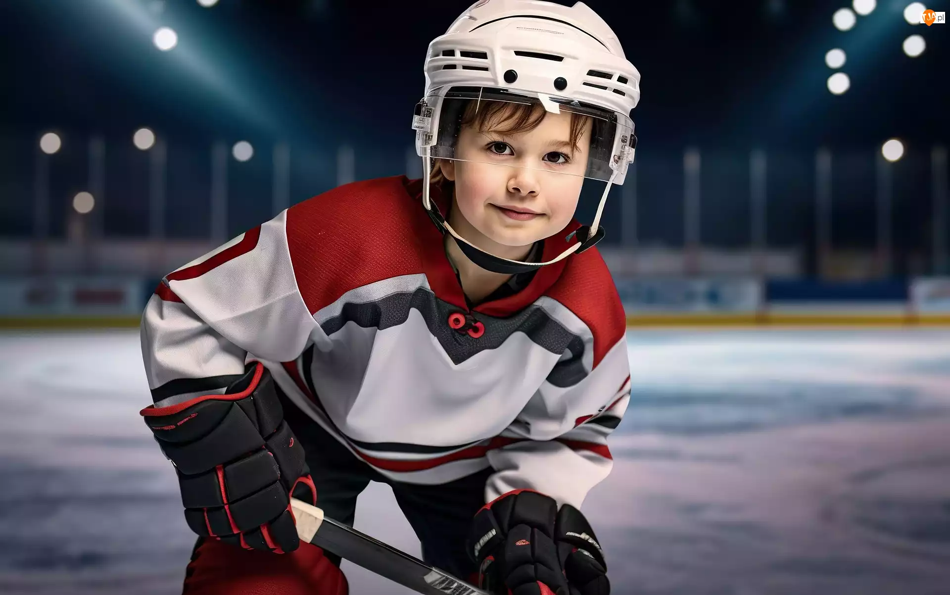 Hokej, Zawodnik, Kij, Hokeista, Rękawice, Kask, Chłopiec