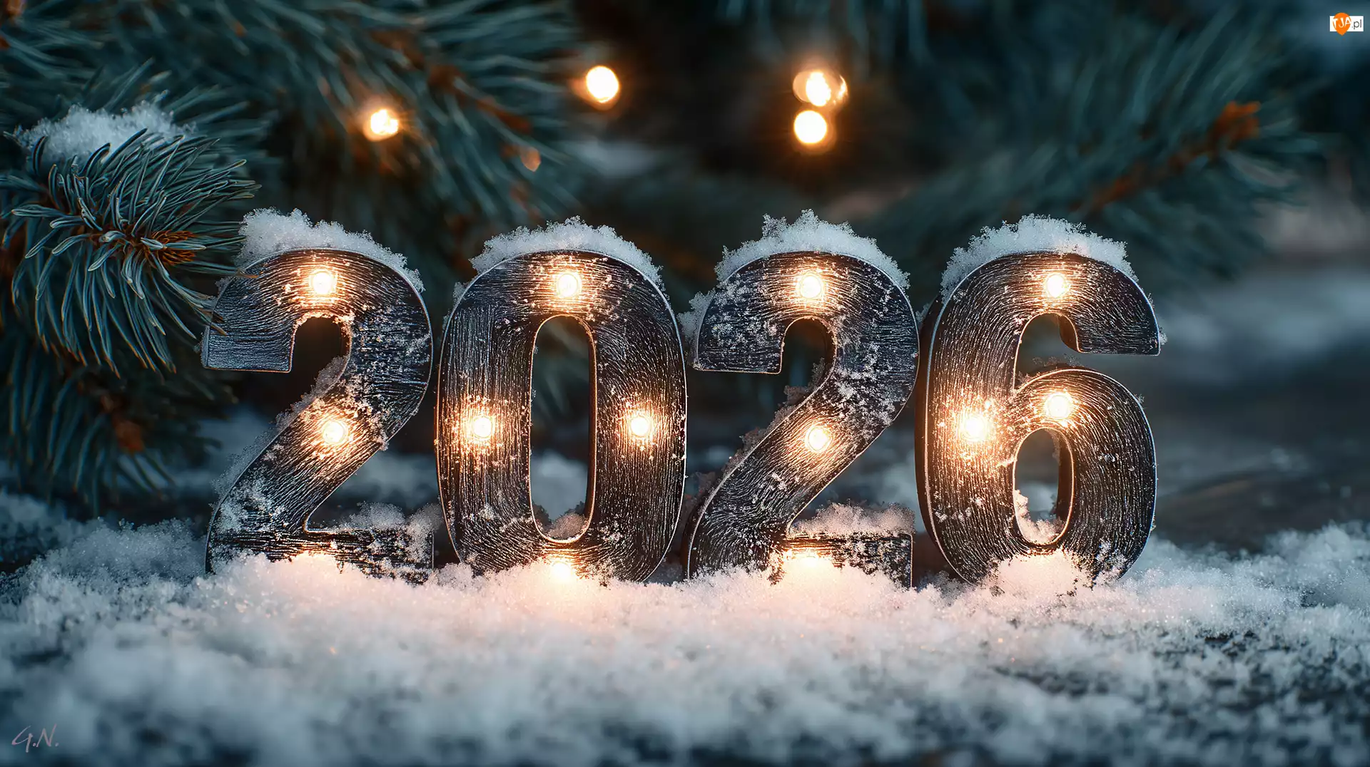 Nowy Rok, Cyfry, Choinka, Grafika AI, 2026, Śnieg
